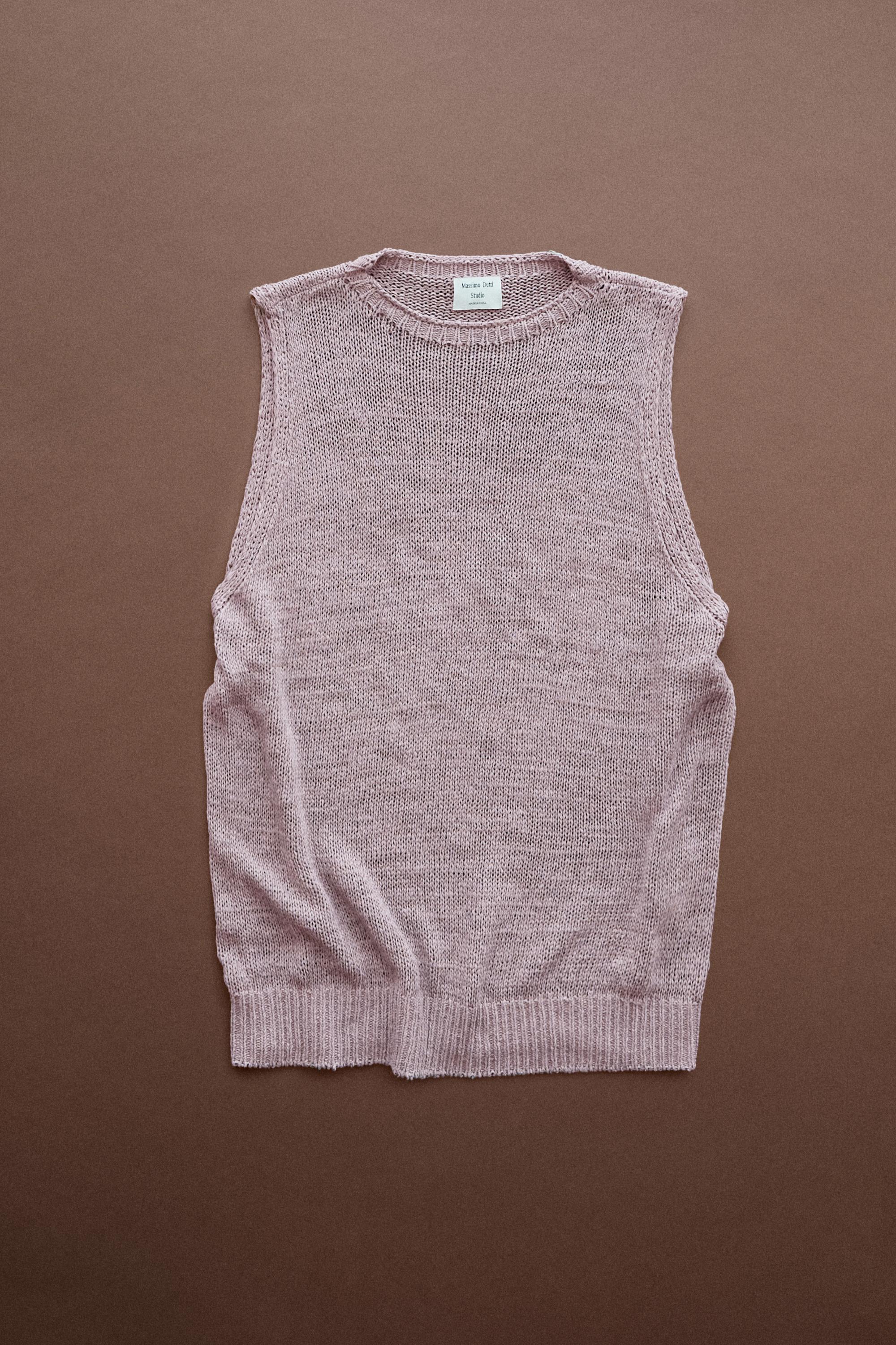 STUDIO Silk-Blend Knit Halter Top — PLUM