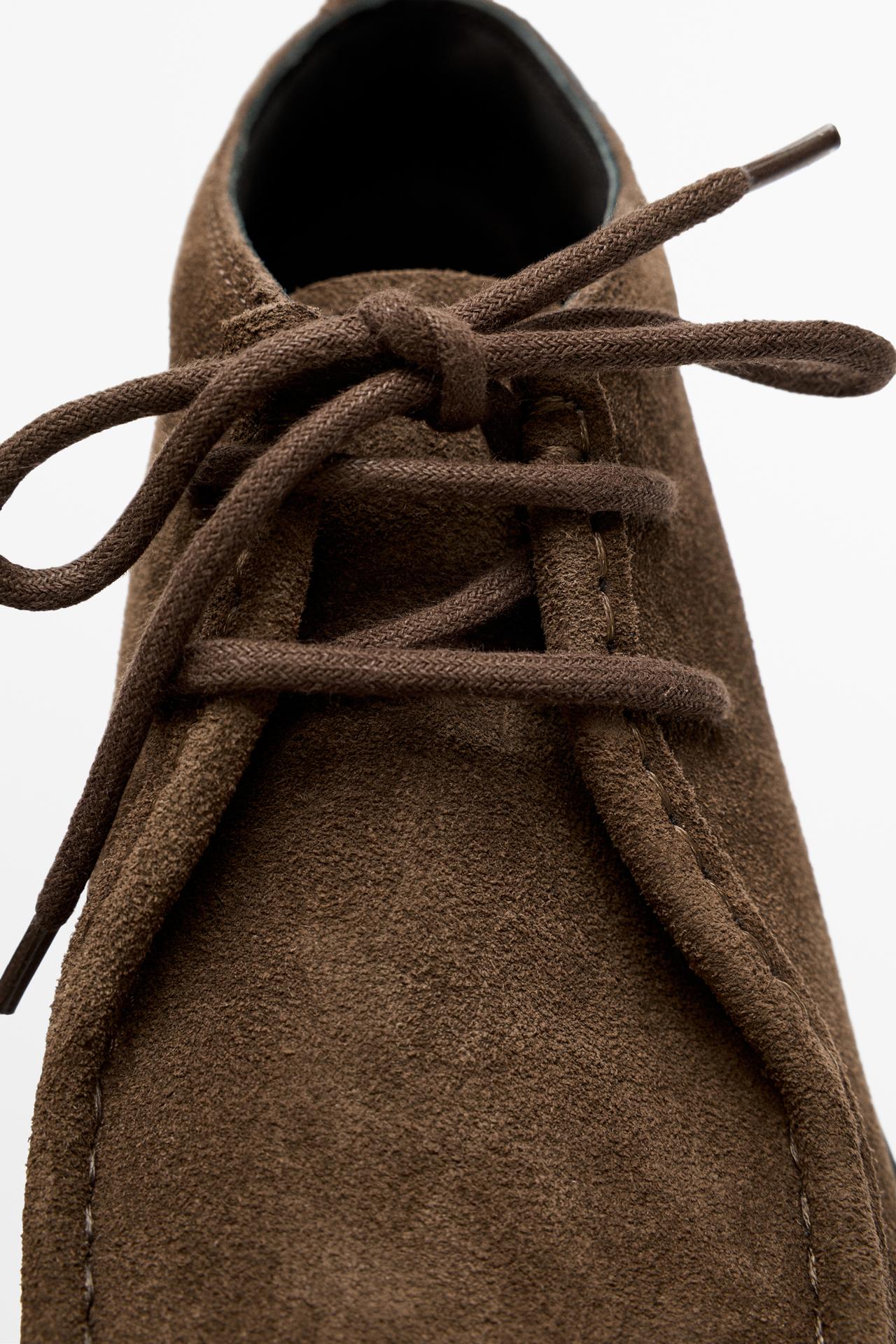 Split suede leather moc toe ankle shoe — OCHRE