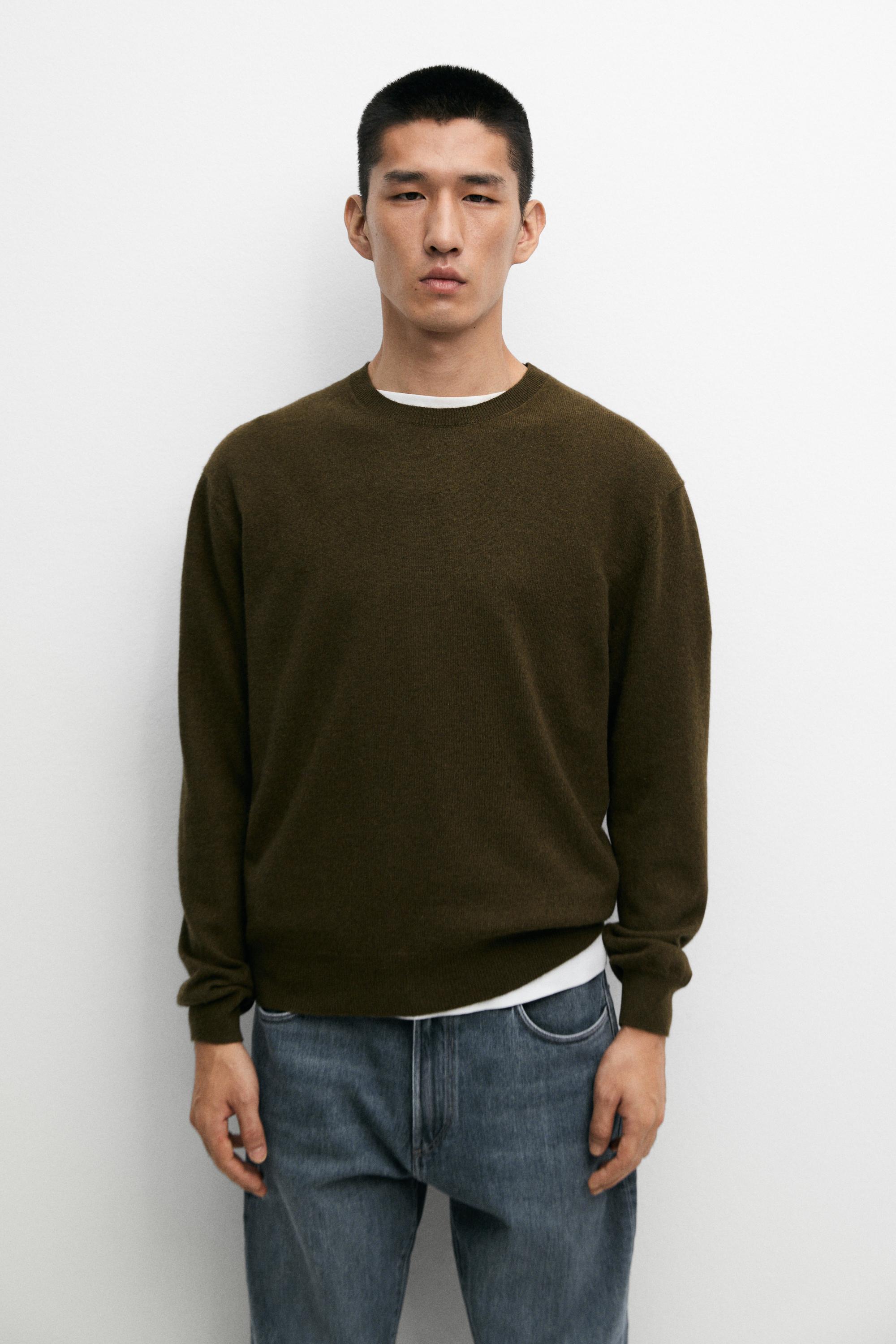 100% cashmere ribbed knit sweater — KHAKI