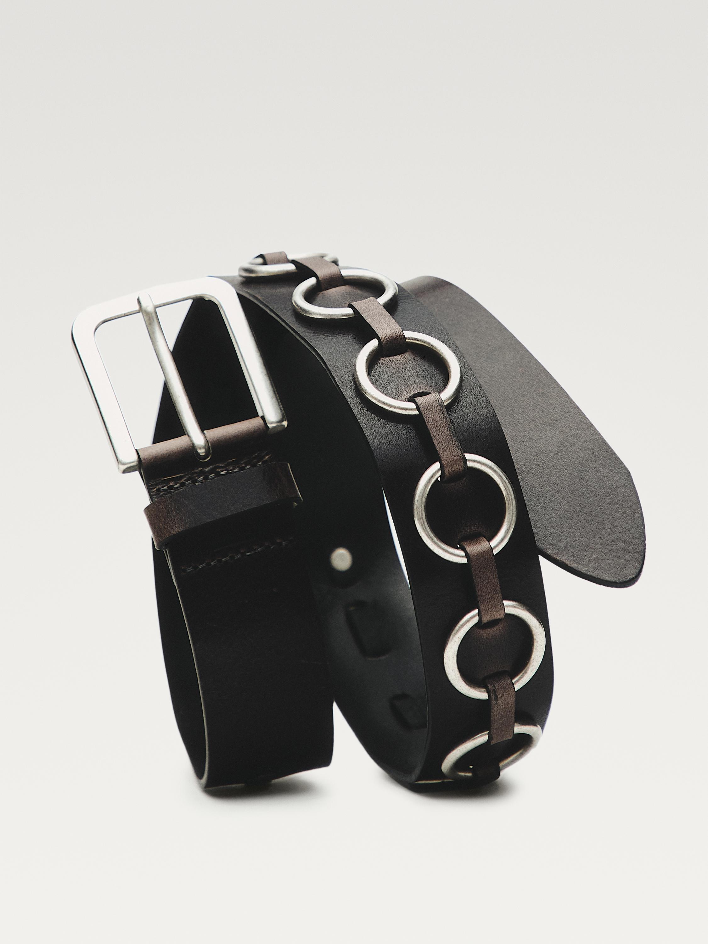 Nappa leather belt with ring details