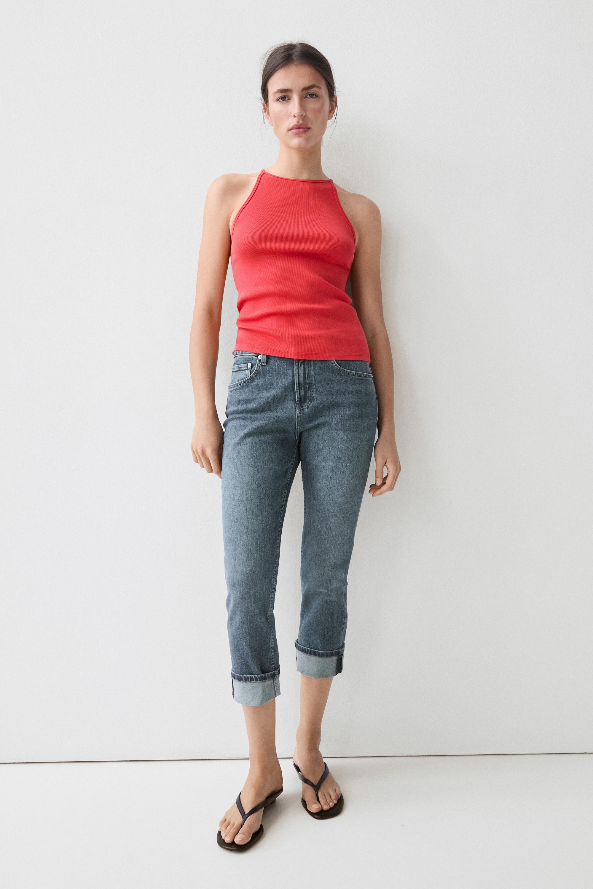 Cotton blend halter top — CORAL