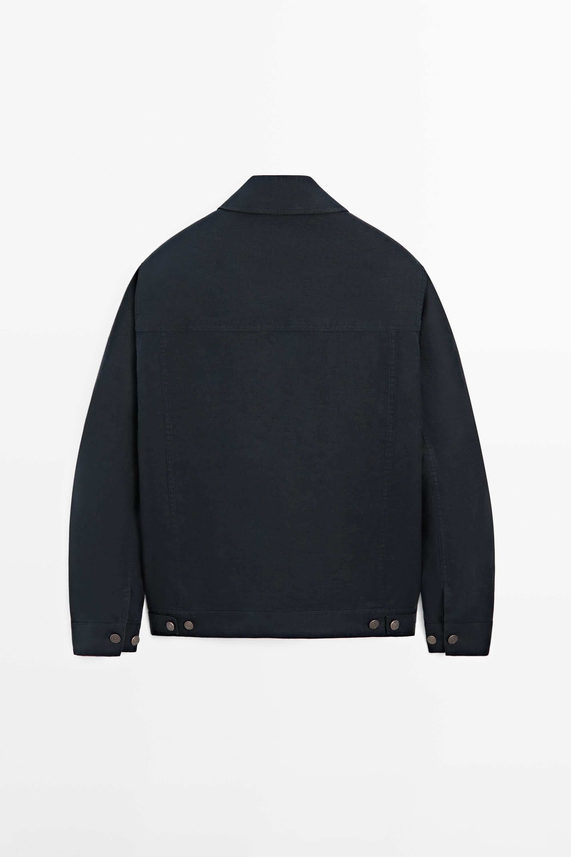 100% linen trucker jacket — NAVY BLUE