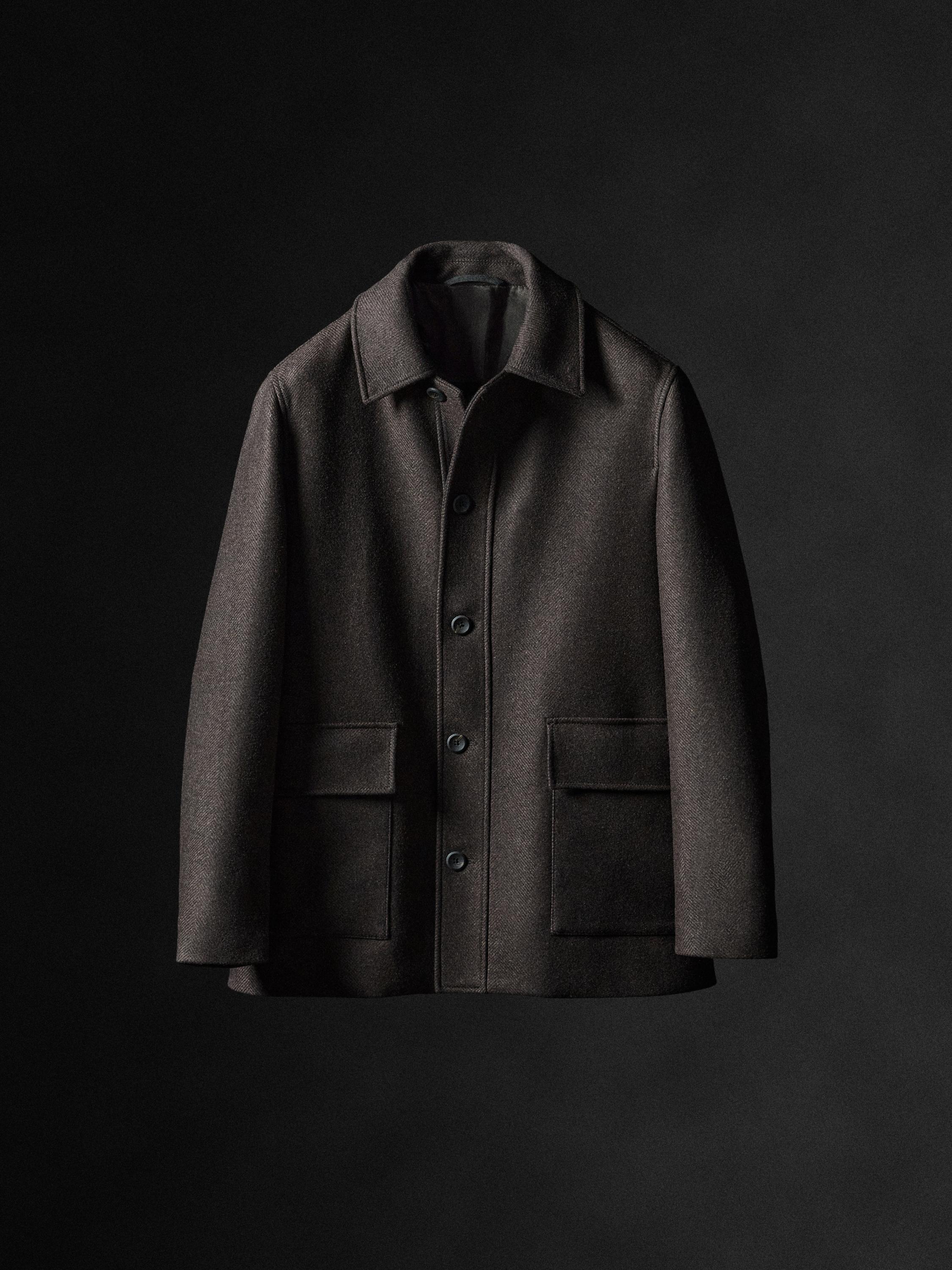 Manteau mi-long à chevrons en laine mélangée