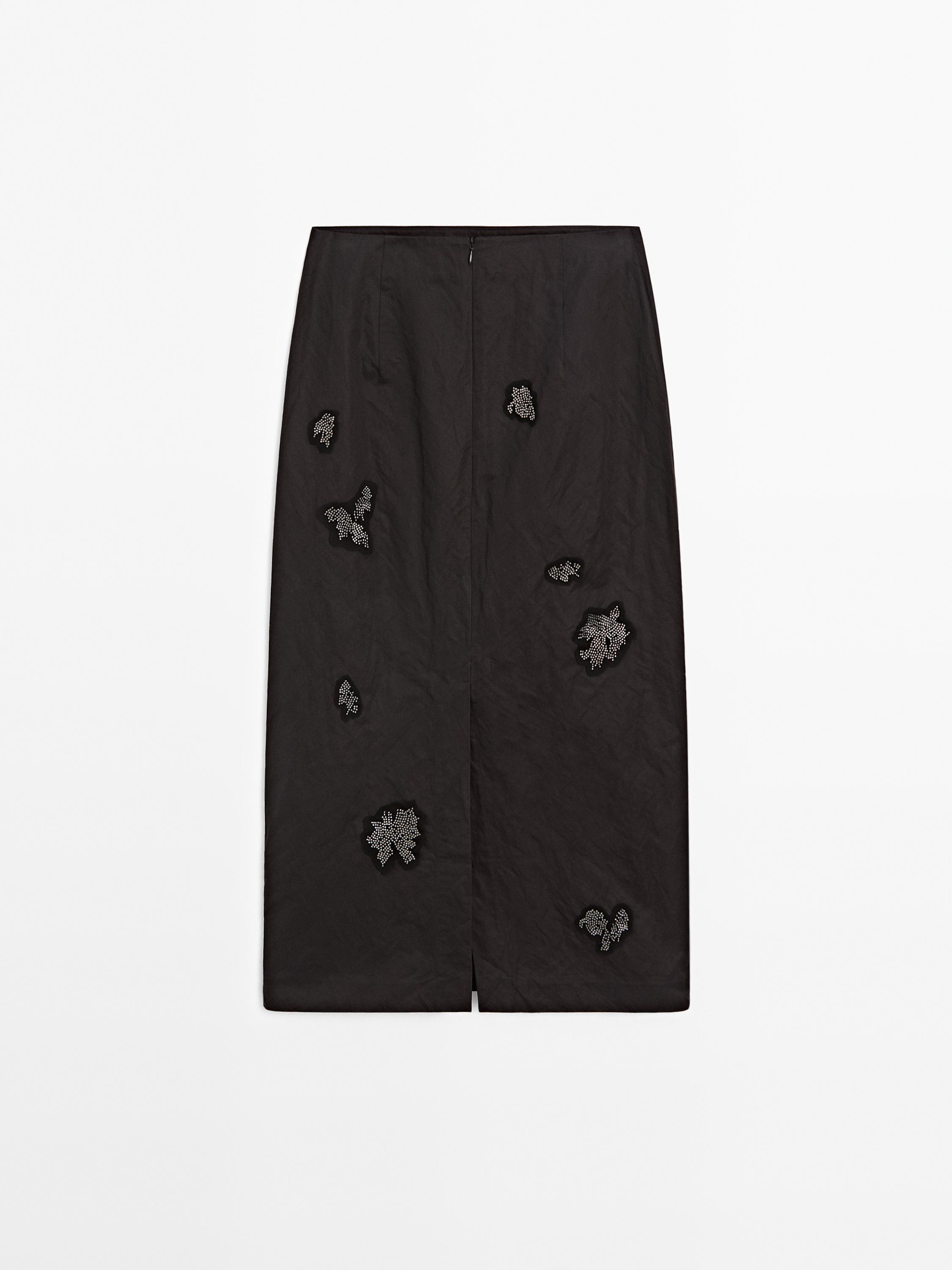 Cotton blend rhinestone midi skirt