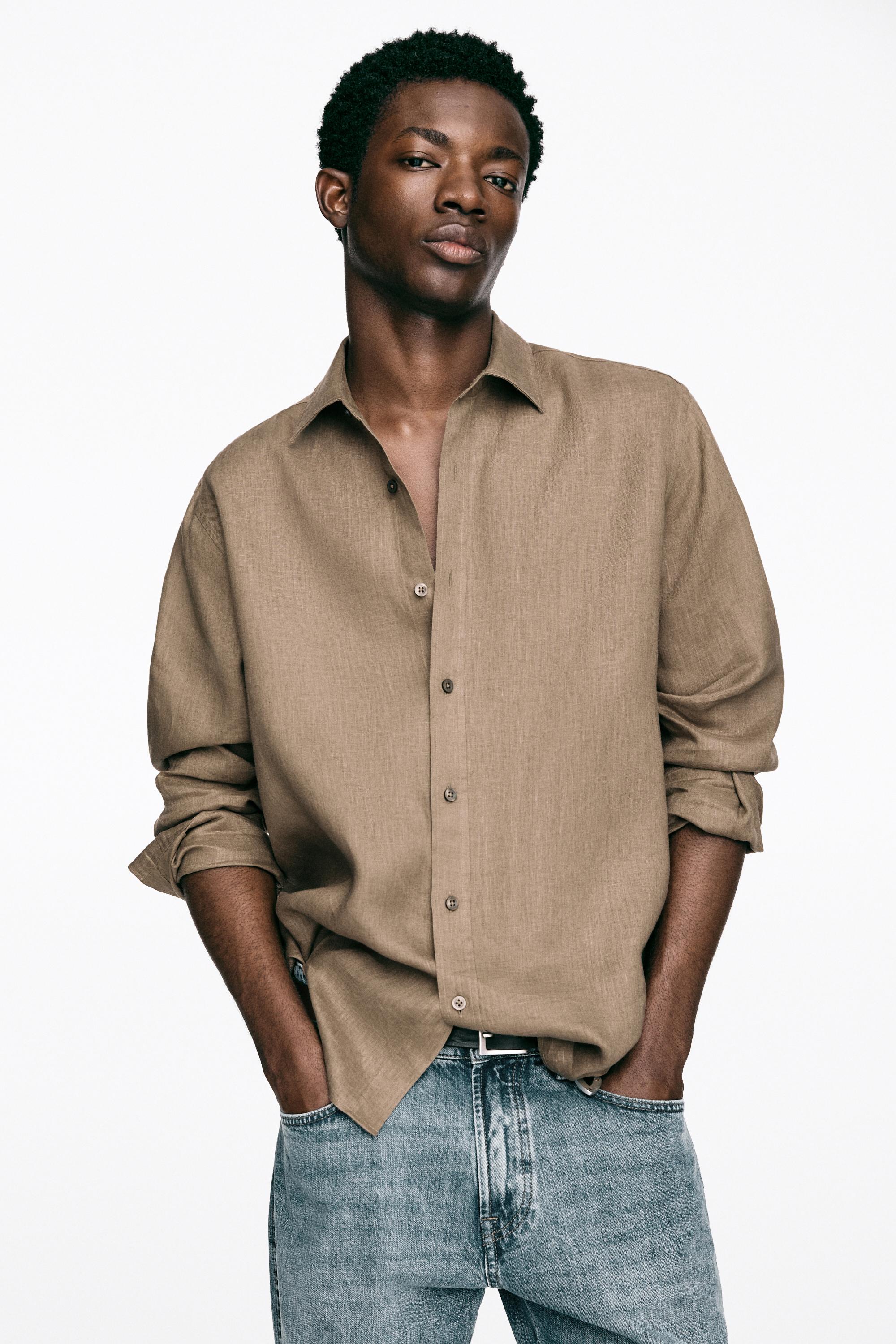 100% linen slim fit shirt — SAND
