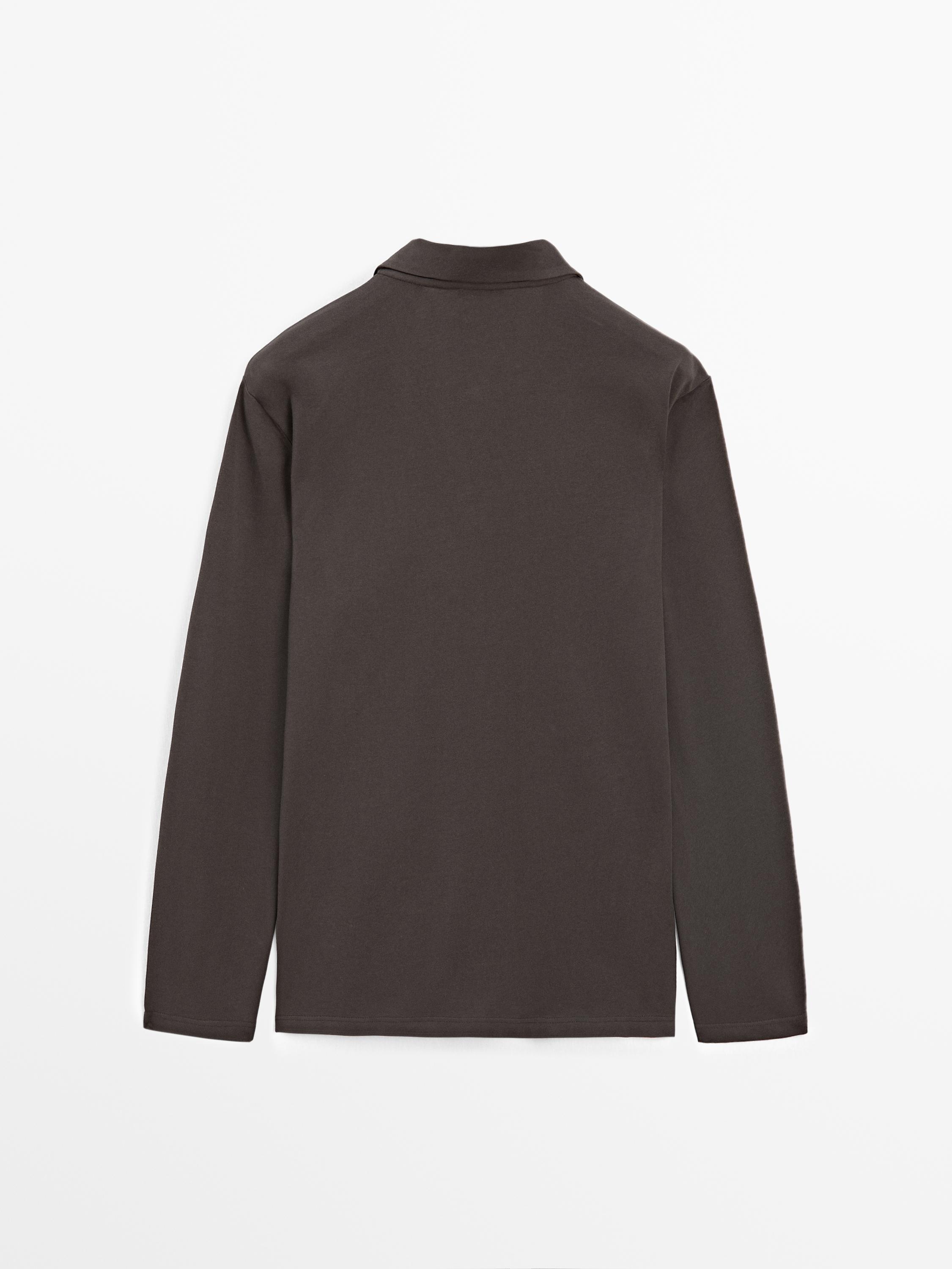 Cotton polo collar V-neck sweater