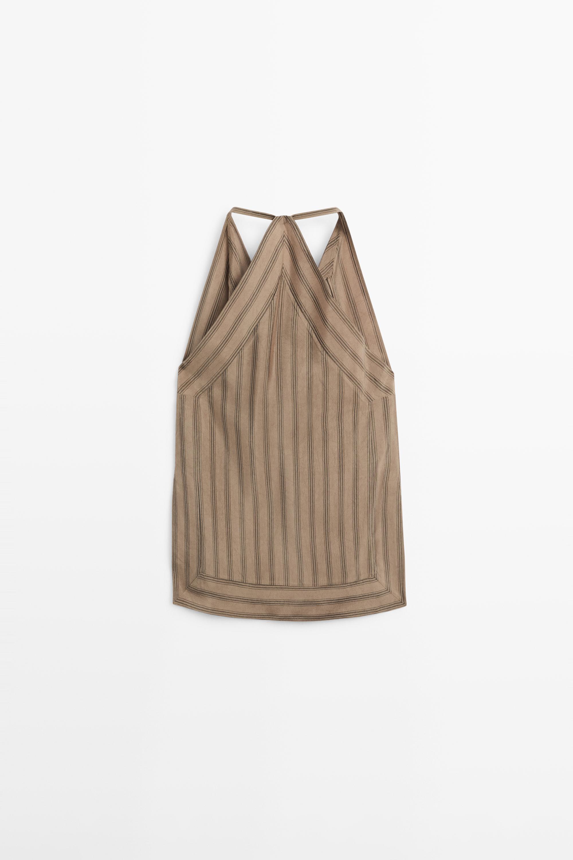 Striped top with cowl neckline — TAUPE GREY