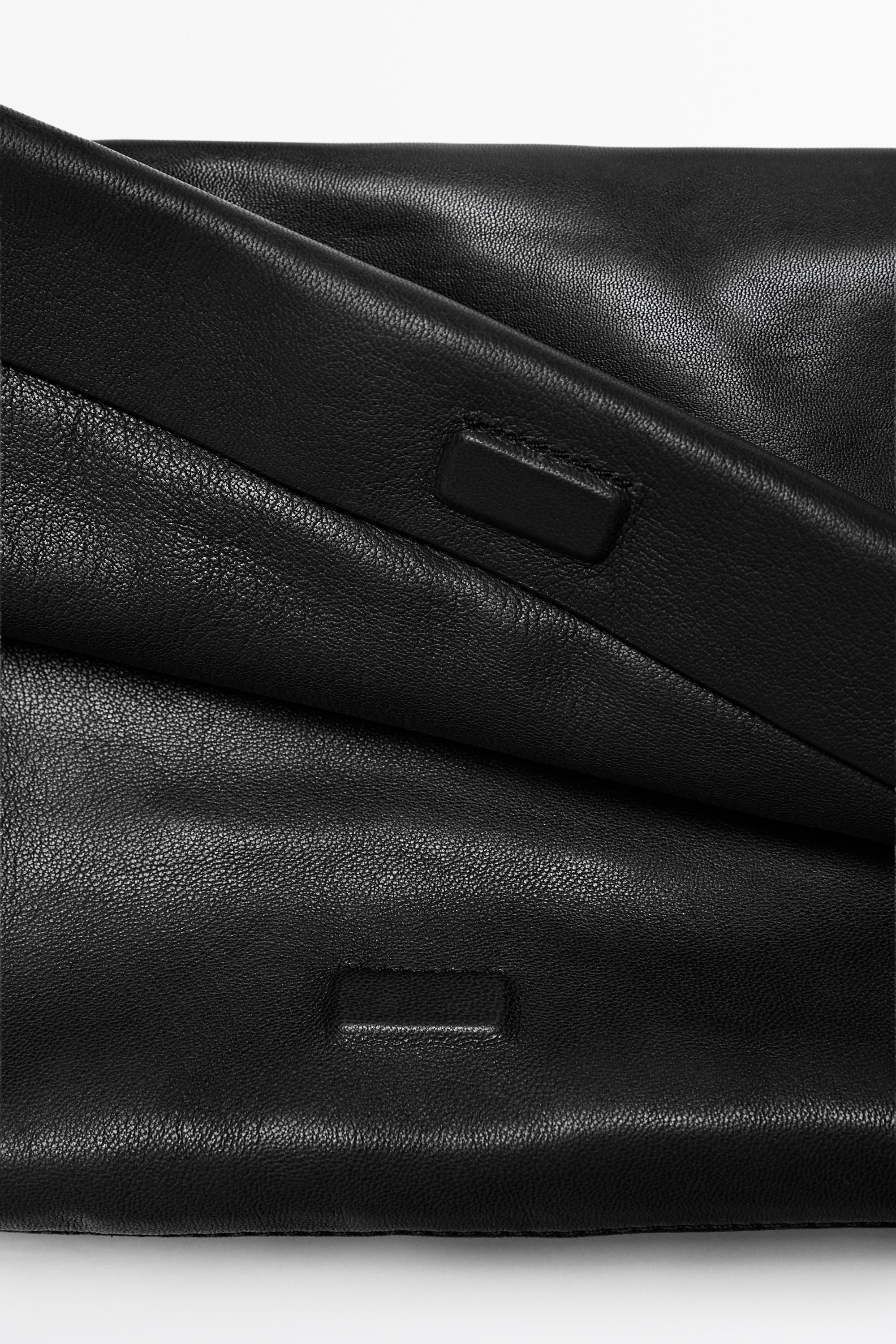 Nappa leather crossbody bag with topstitching — BLACK