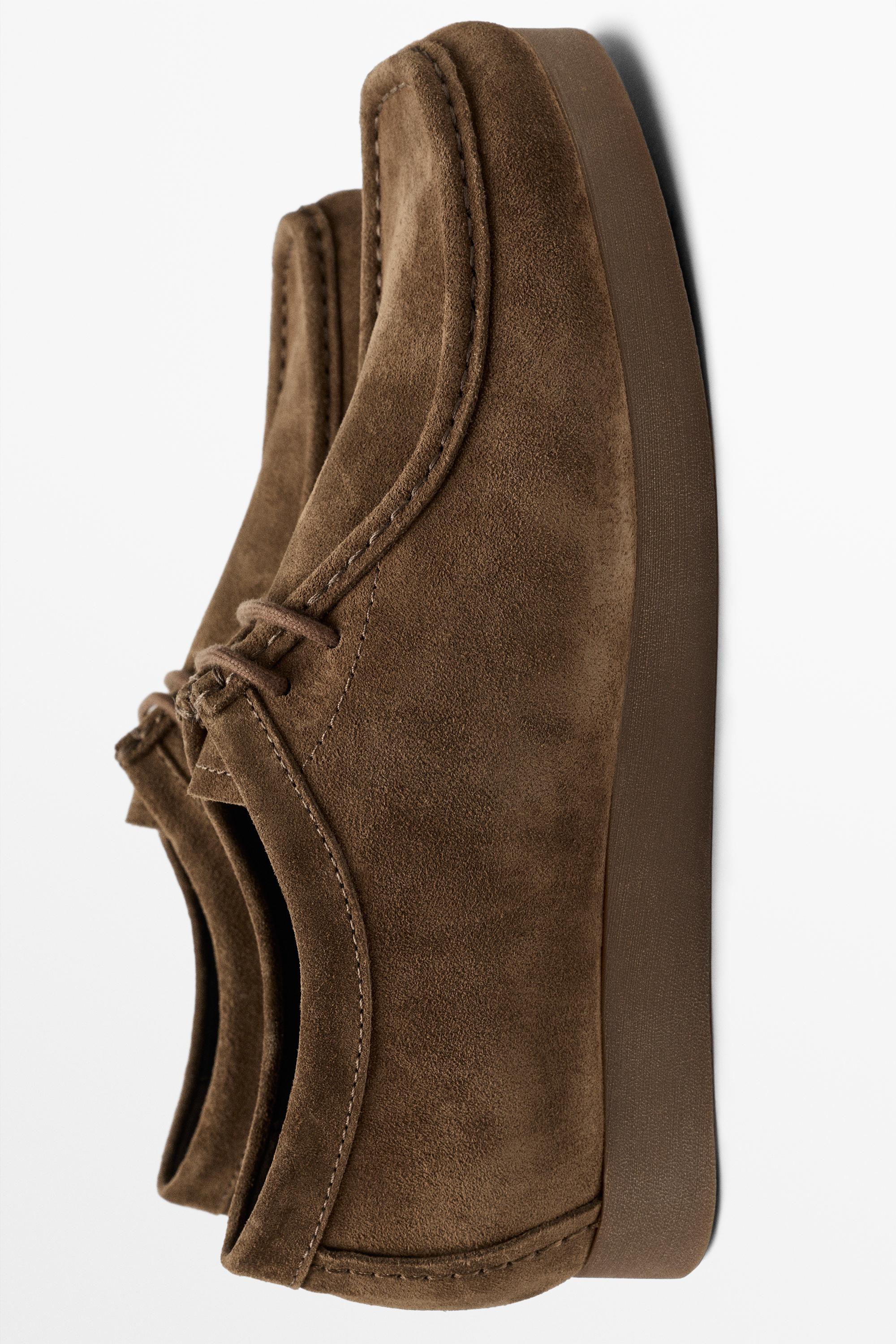 Split suede leather moc toe shoe — BROWN