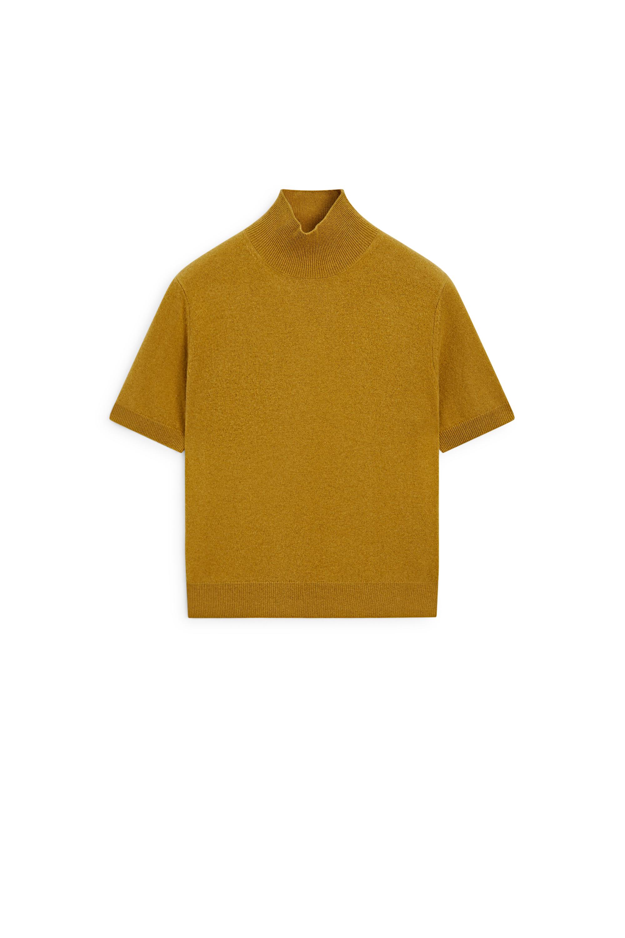 Wool-cashmere blend short sleeve knit sweater — MUSTARD YELLOW