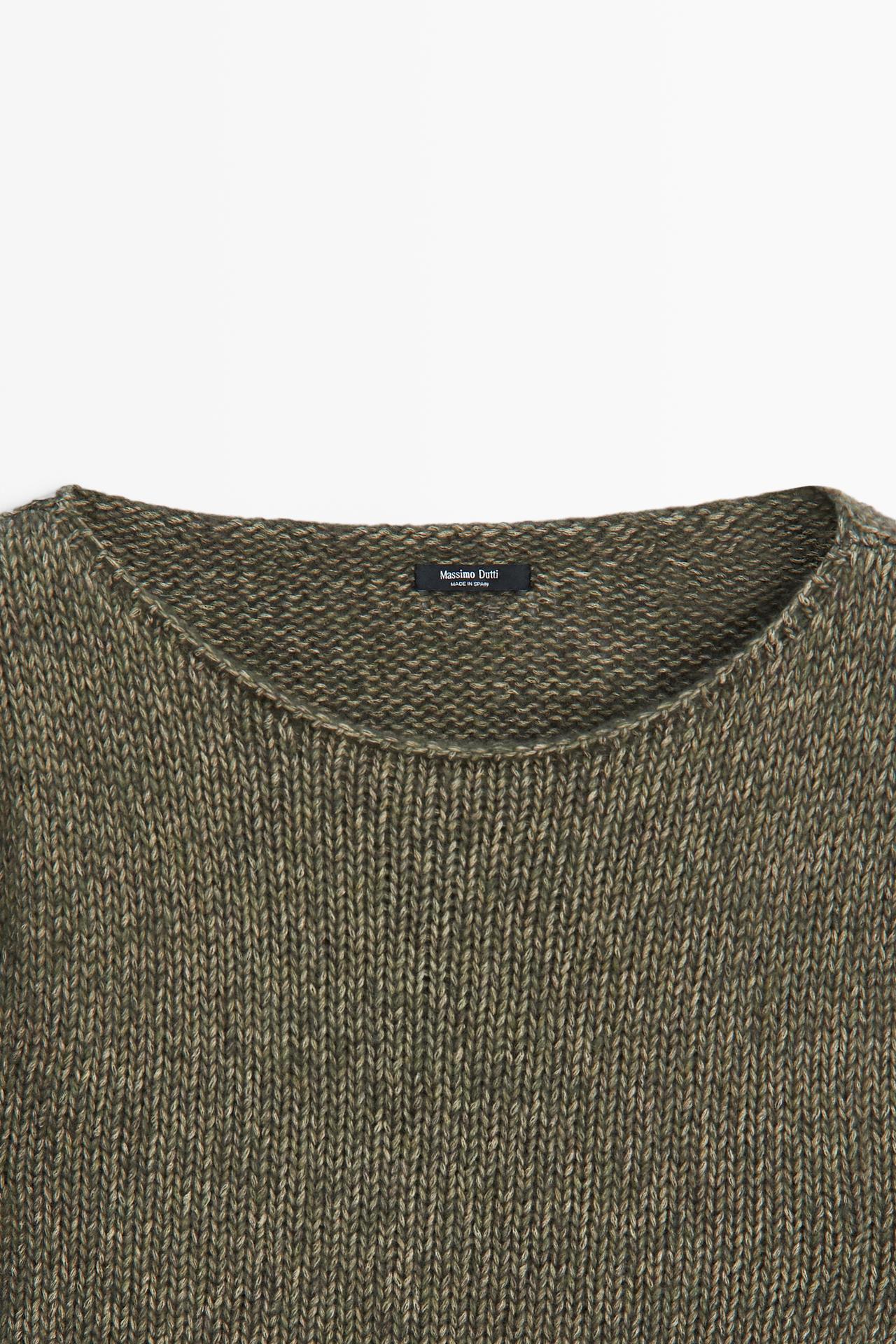 Wool-blend boat neck knit sweater — KHAKI