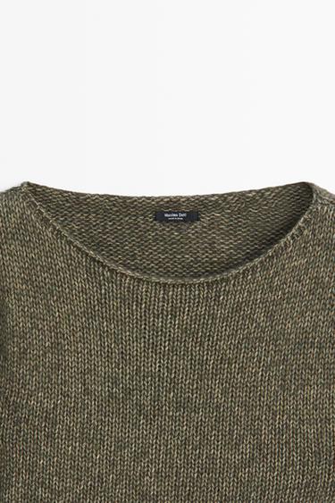 Wool-blend boat neck knit sweater — KHAKI 9