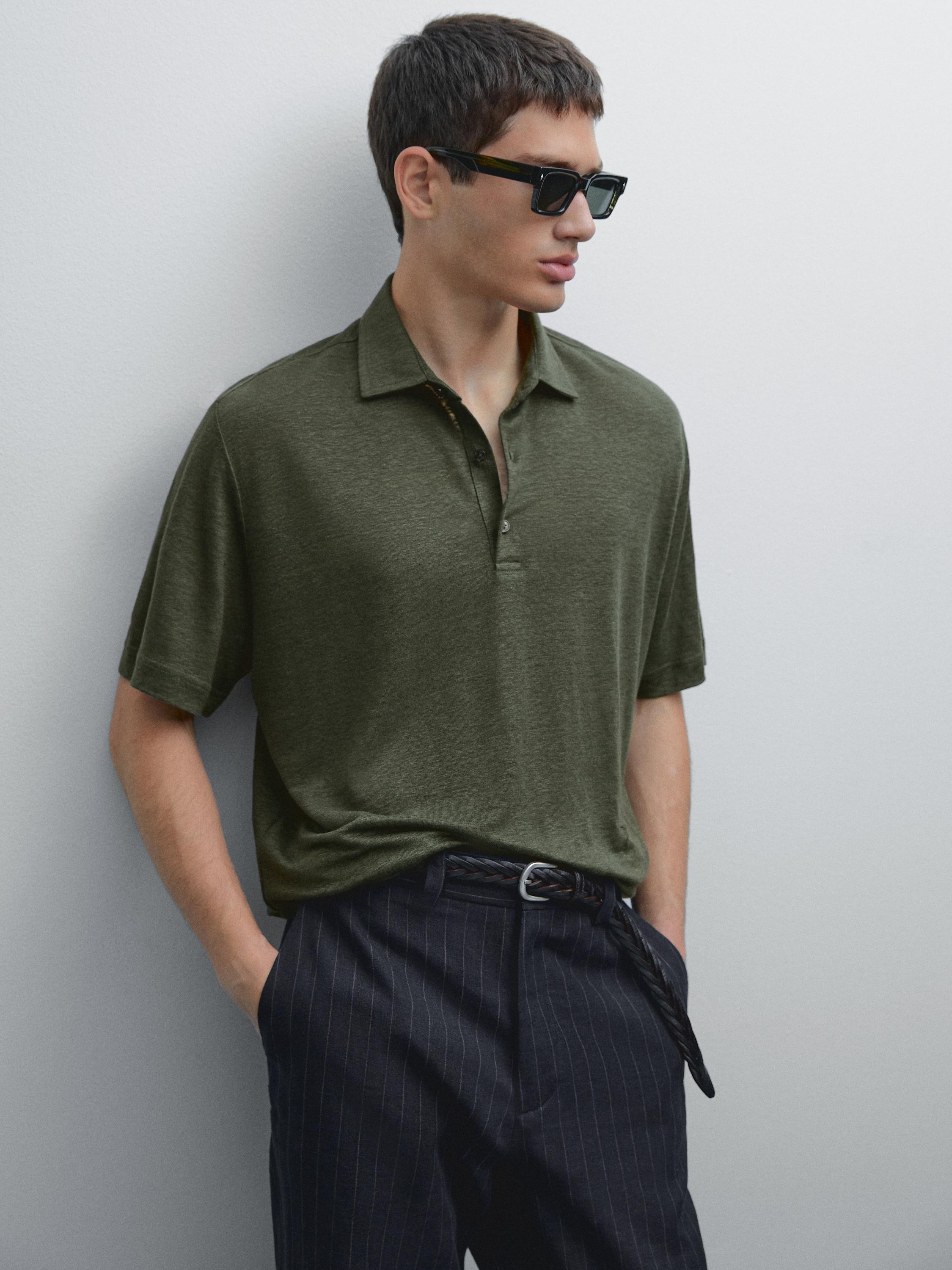 100% linen short sleeve polo shirt
