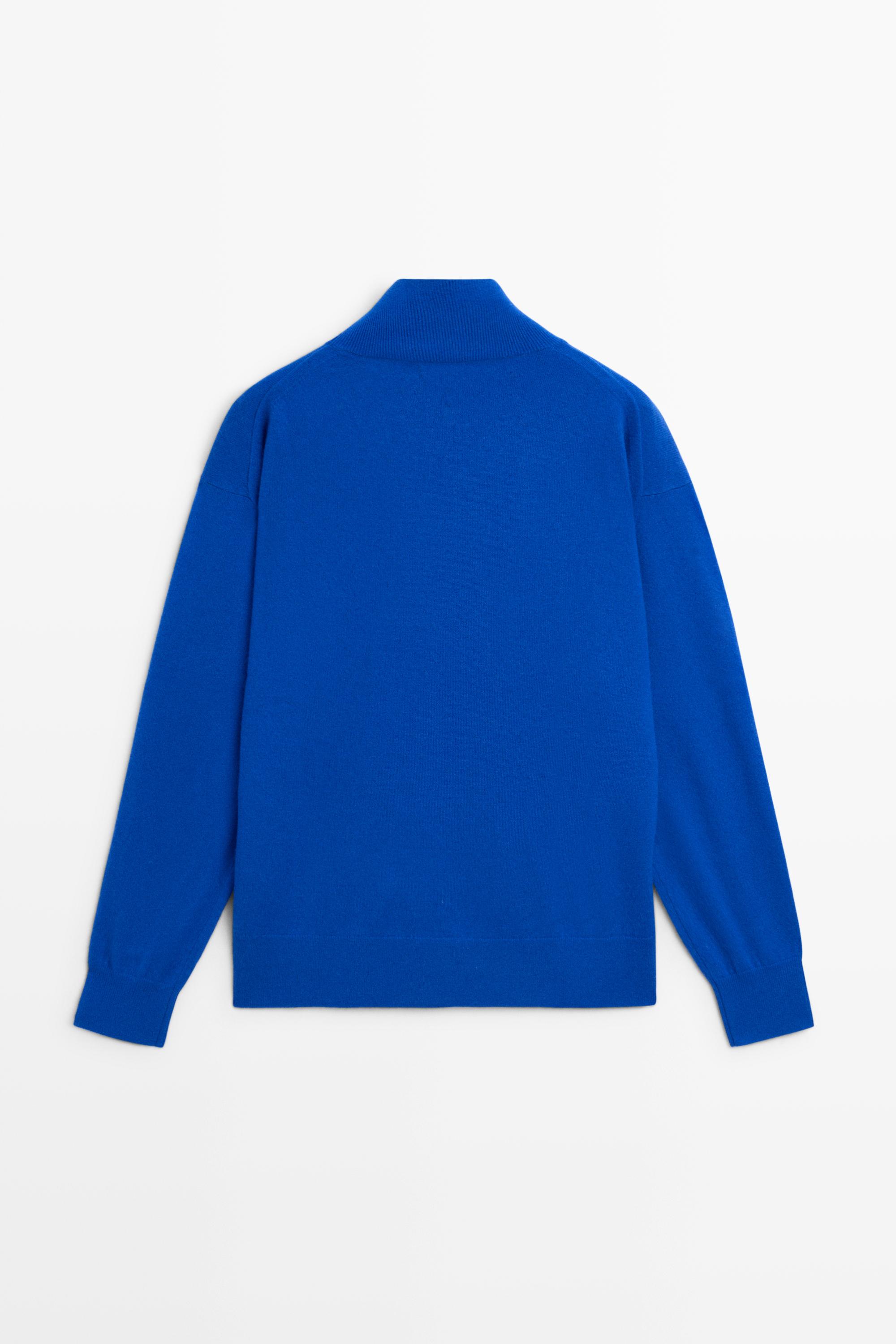 100% cashmere high neck knit sweater — DEEP BLUE