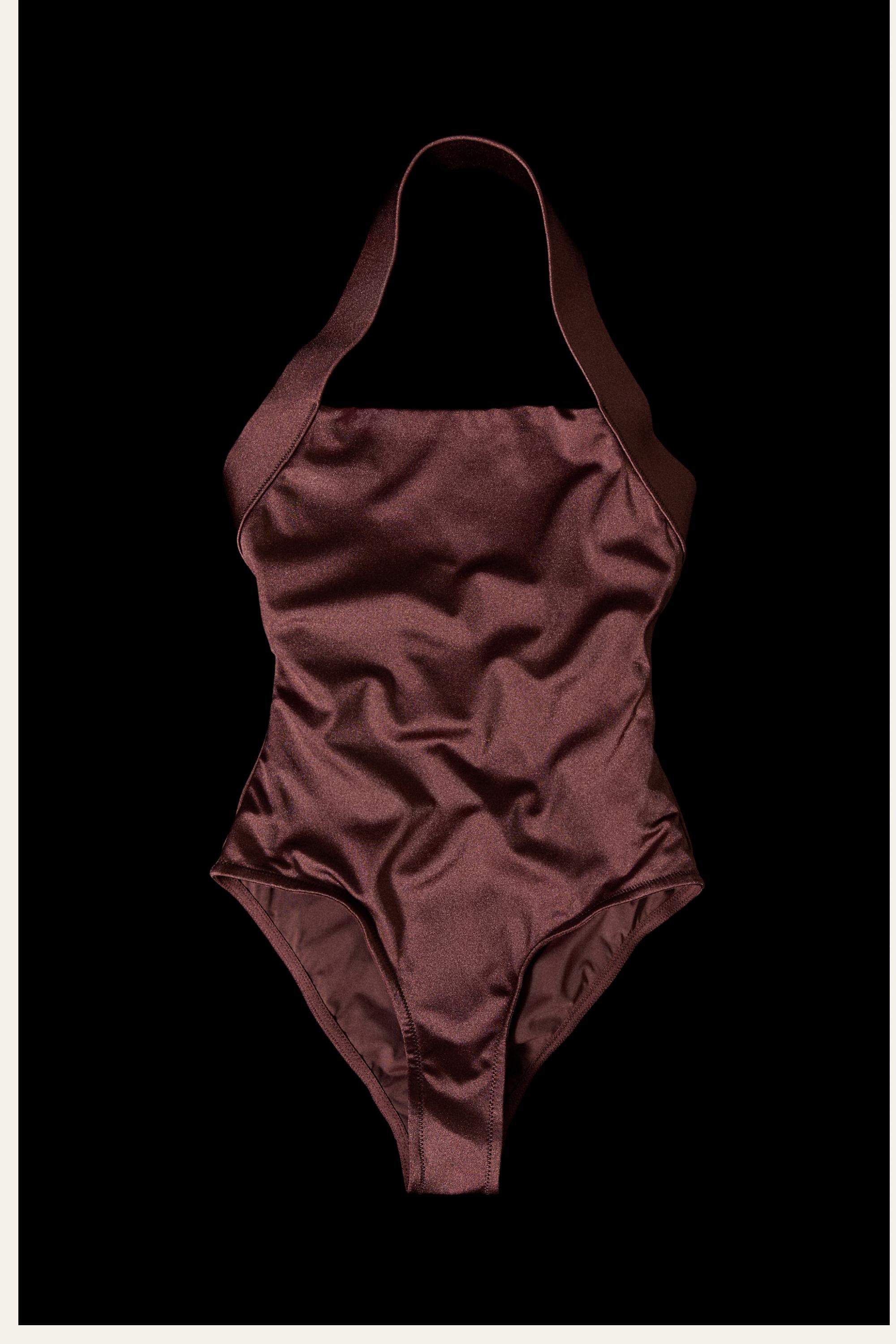 Shimmery halter swimsuit — BROWN