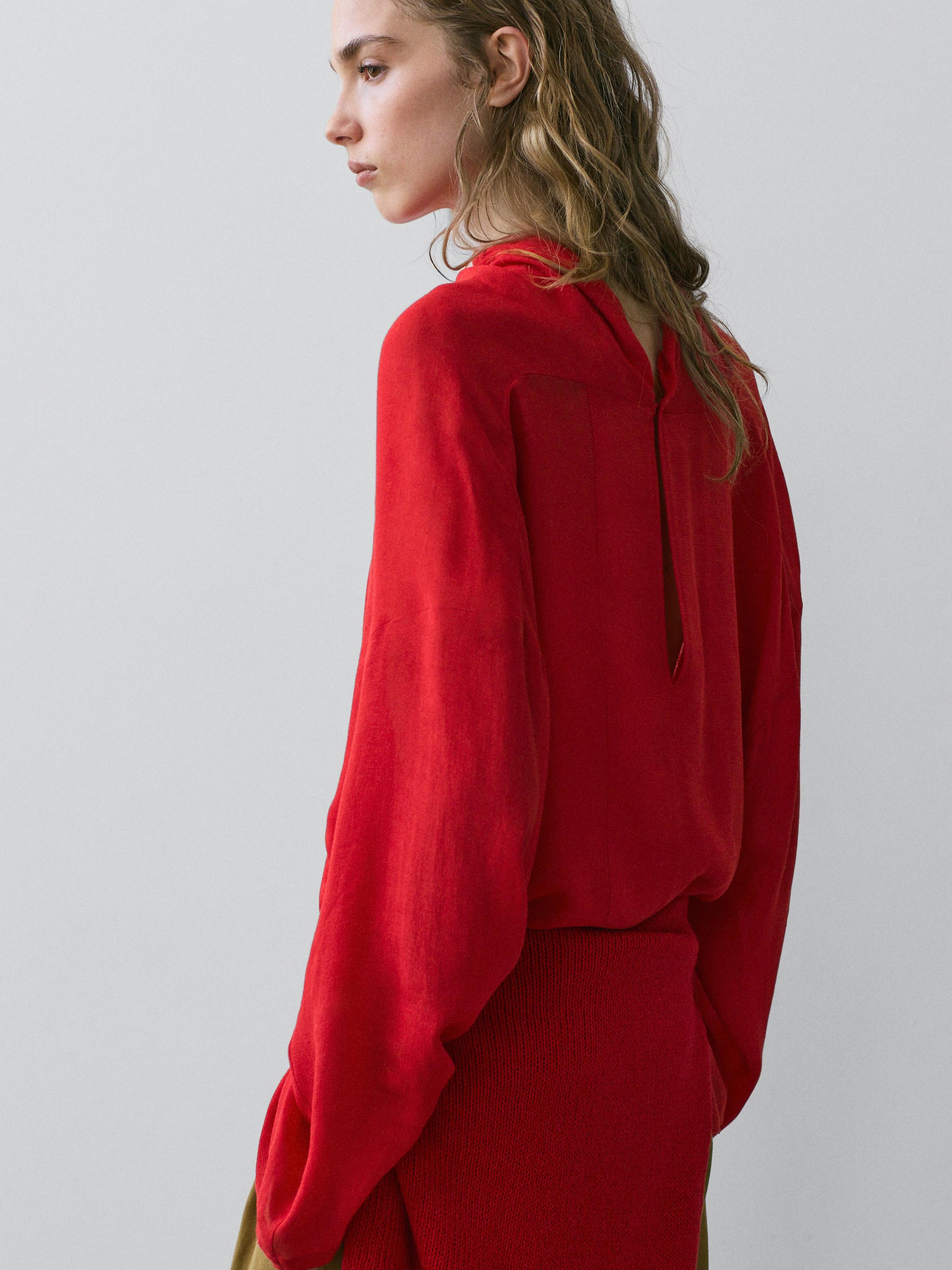 Flowing blouse with draped collar — CORAL