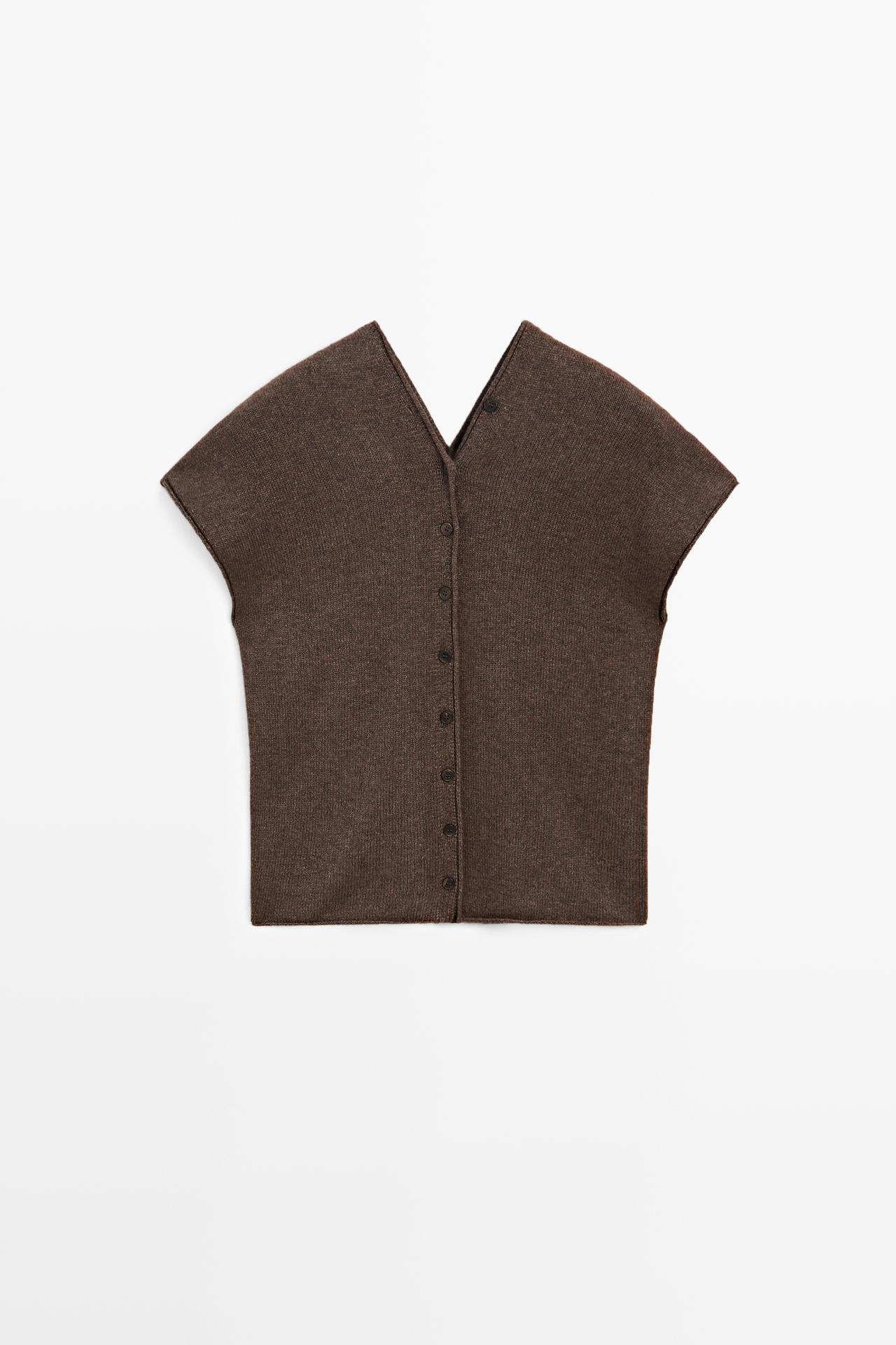 Wool blend V-neck knit vest — MOLE BROWN
