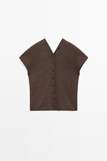 Wool blend V-neck knit vest — MOLE BROWN 2