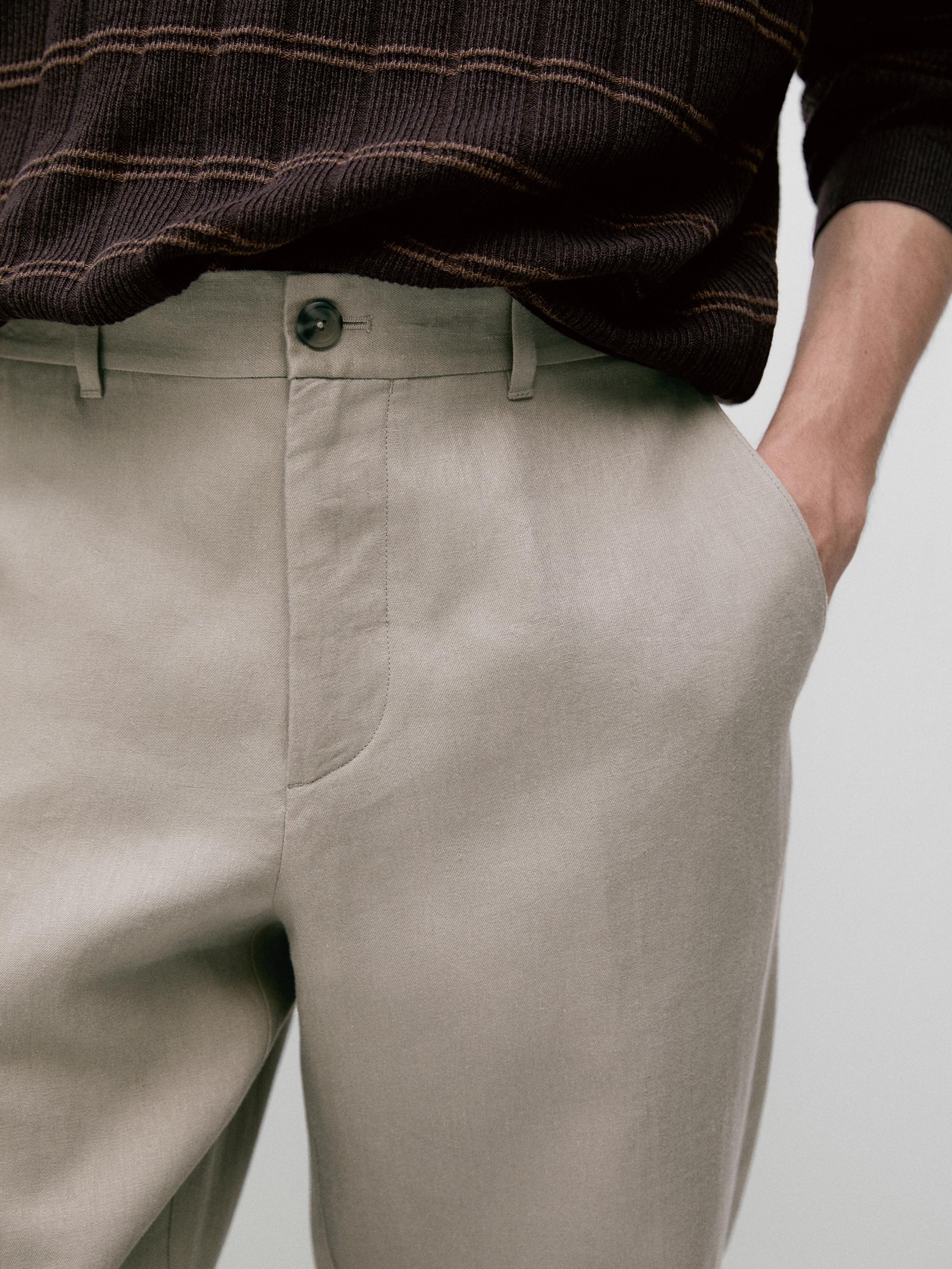 Tapered fit linen pants — BEIGE