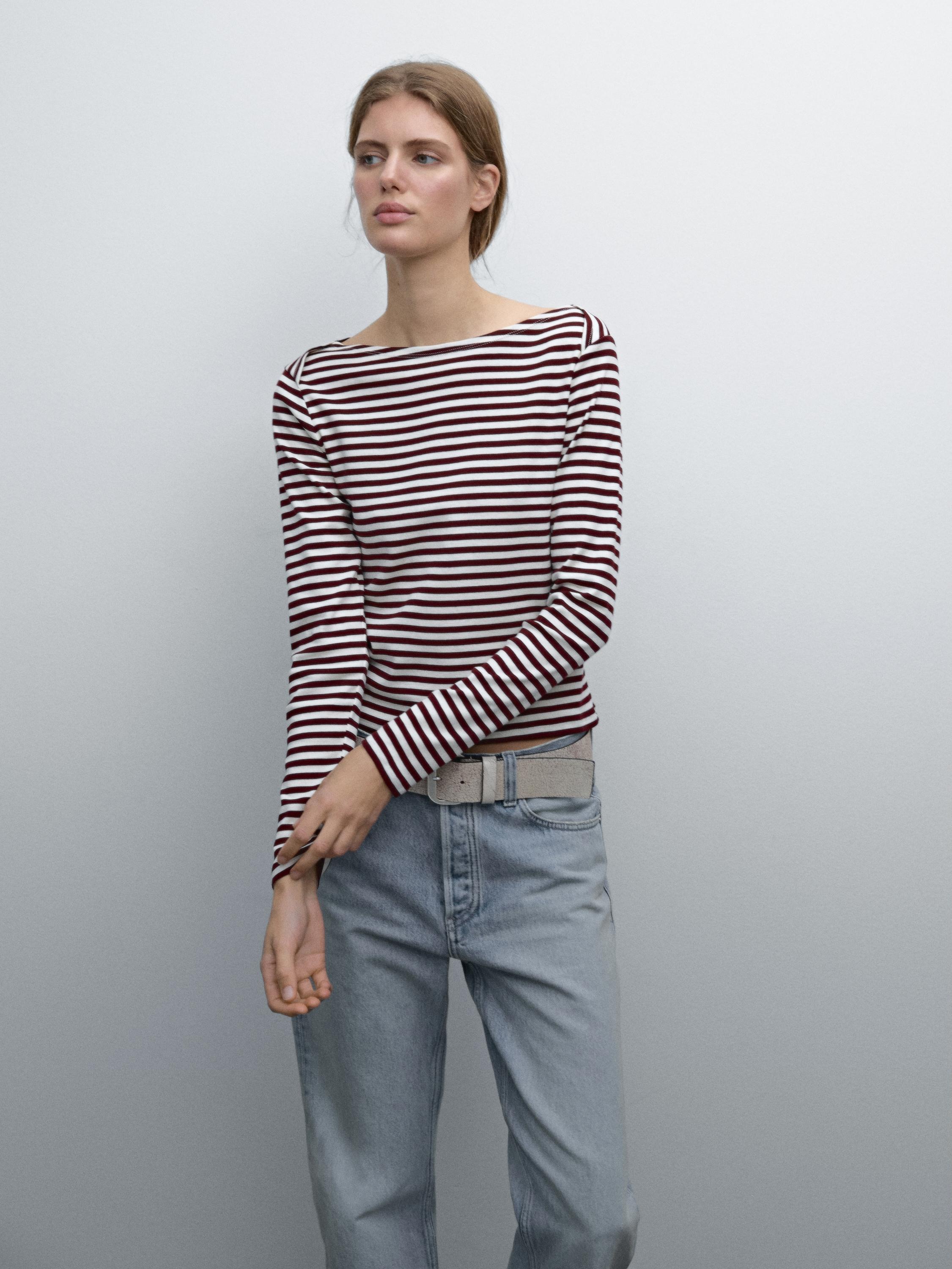 Striped T-shirt with crossover shoulder detail