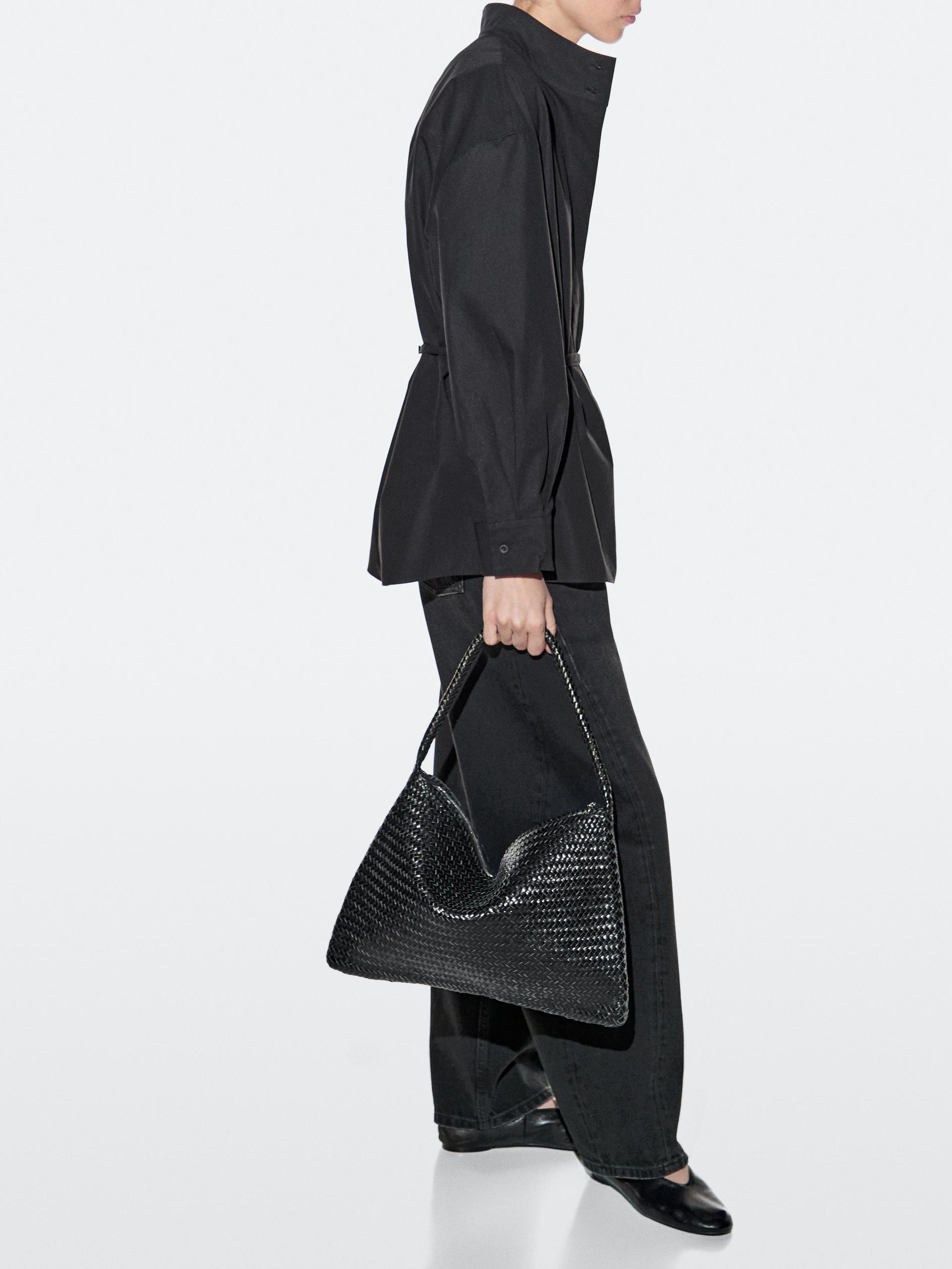 Sac À Bandoulière En Cuir Tressé - Noir - 01 - Massimo Dutti - Femme