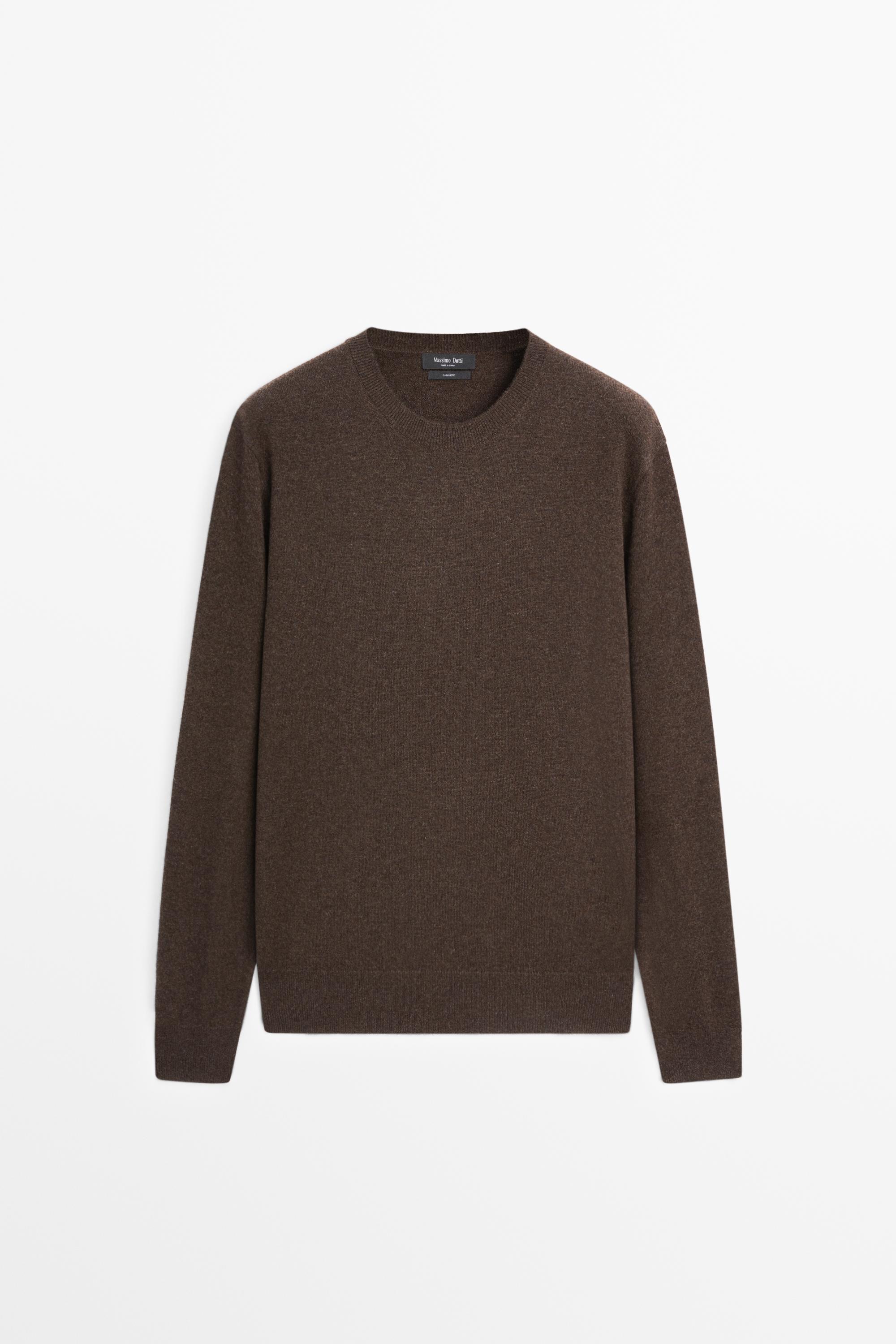 100% cashmere ribbed knit sweater — BROWN MARL