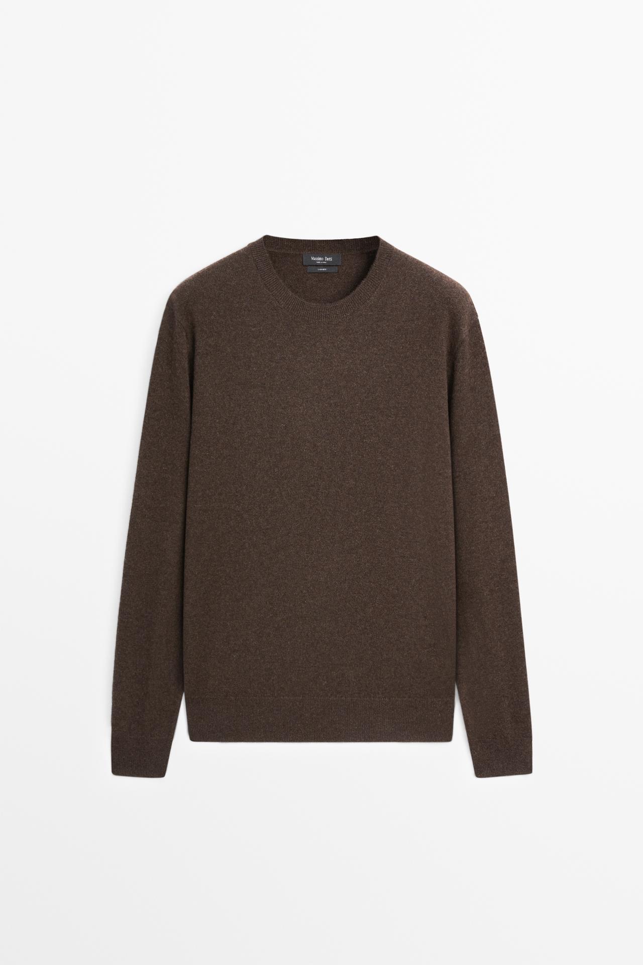 Knit 100% cashmere round neck sweater — BROWN MARL