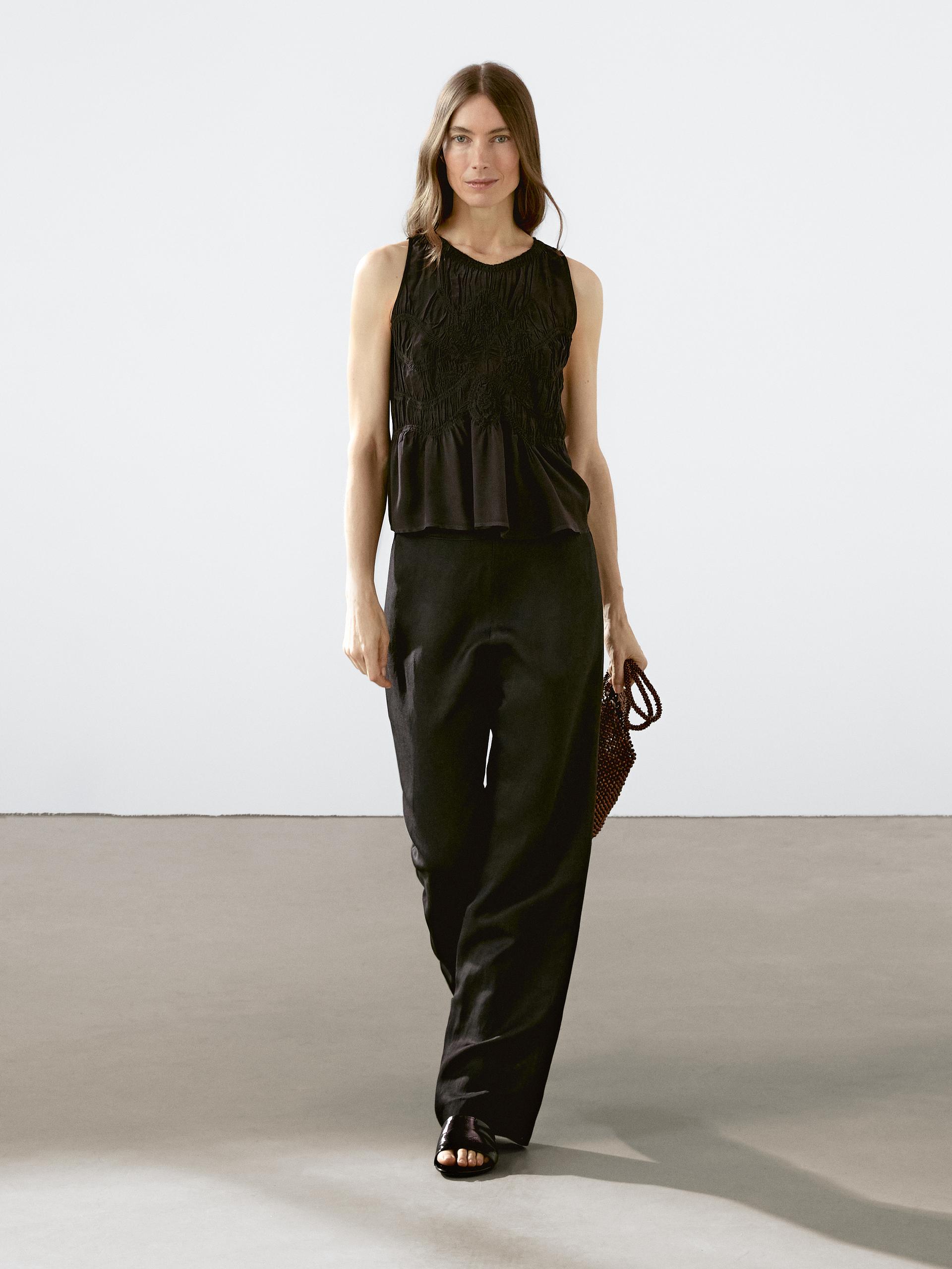 Top Morbido Arricciato Con Collo Halter - Nero - L - Massimo Dutti - Femminile