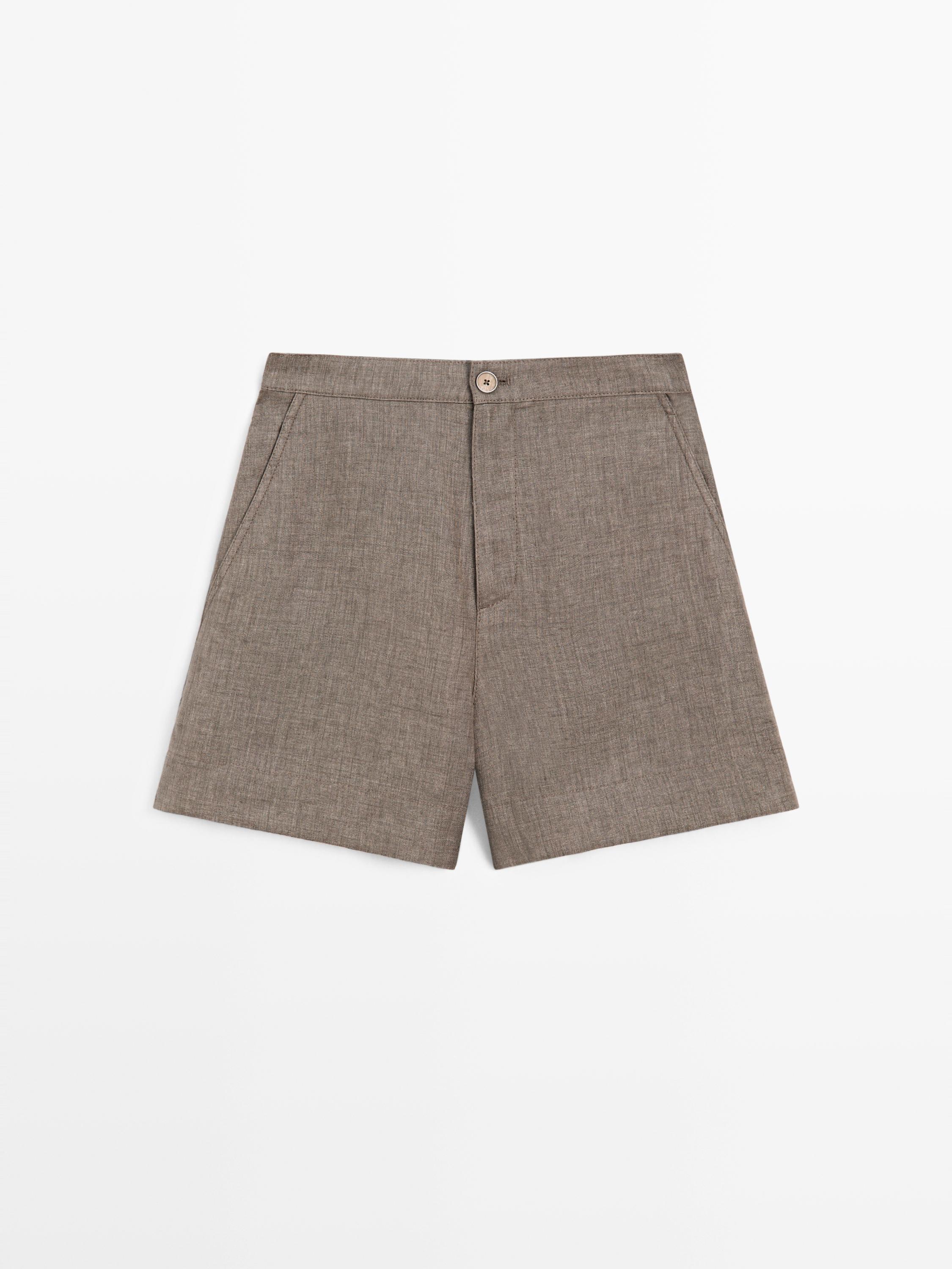Kurze Leinen-Bermudas