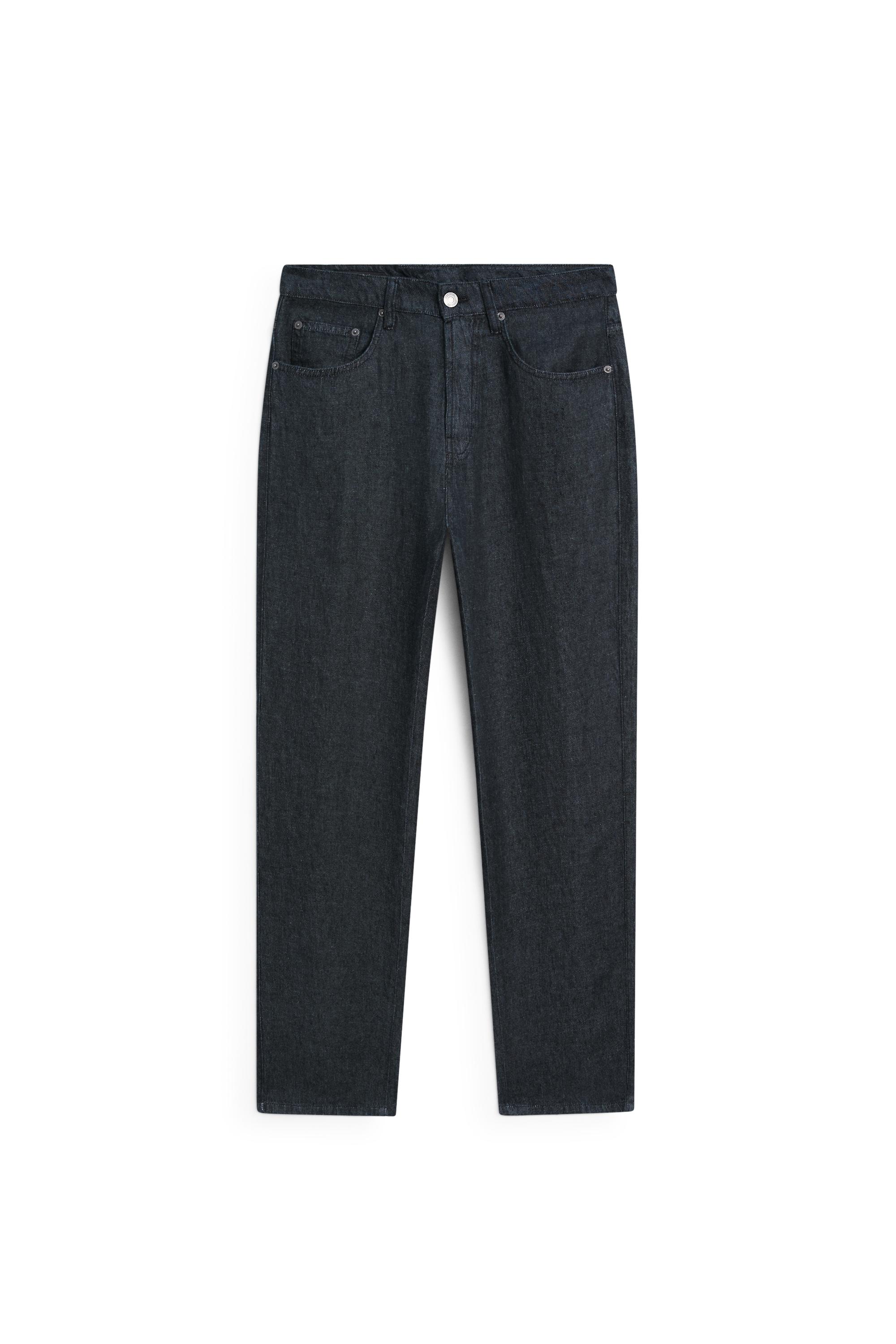 Straight-leg linen denim-effect pants — NAVY BLUE