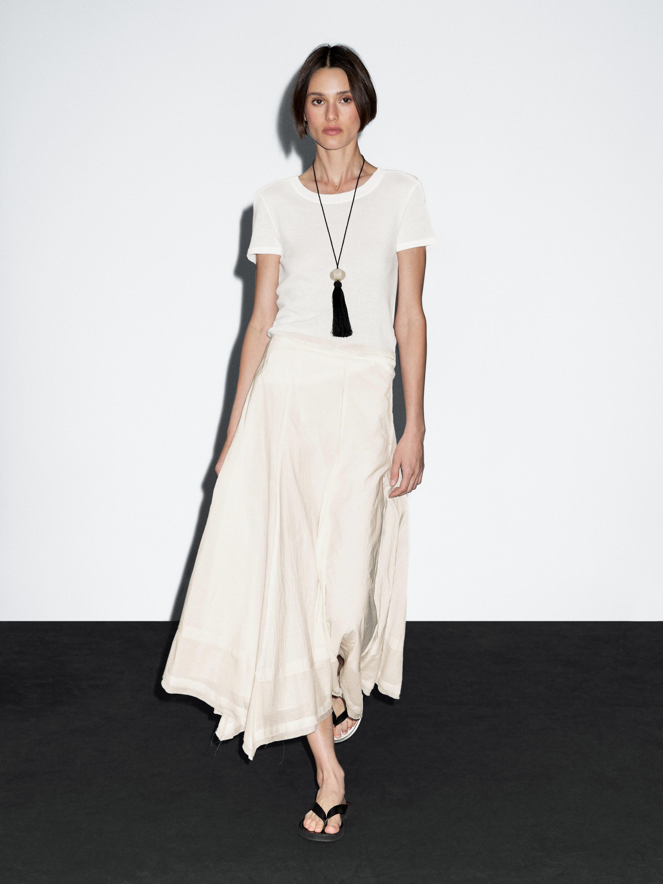 Cotton blend midi skirt with seam details