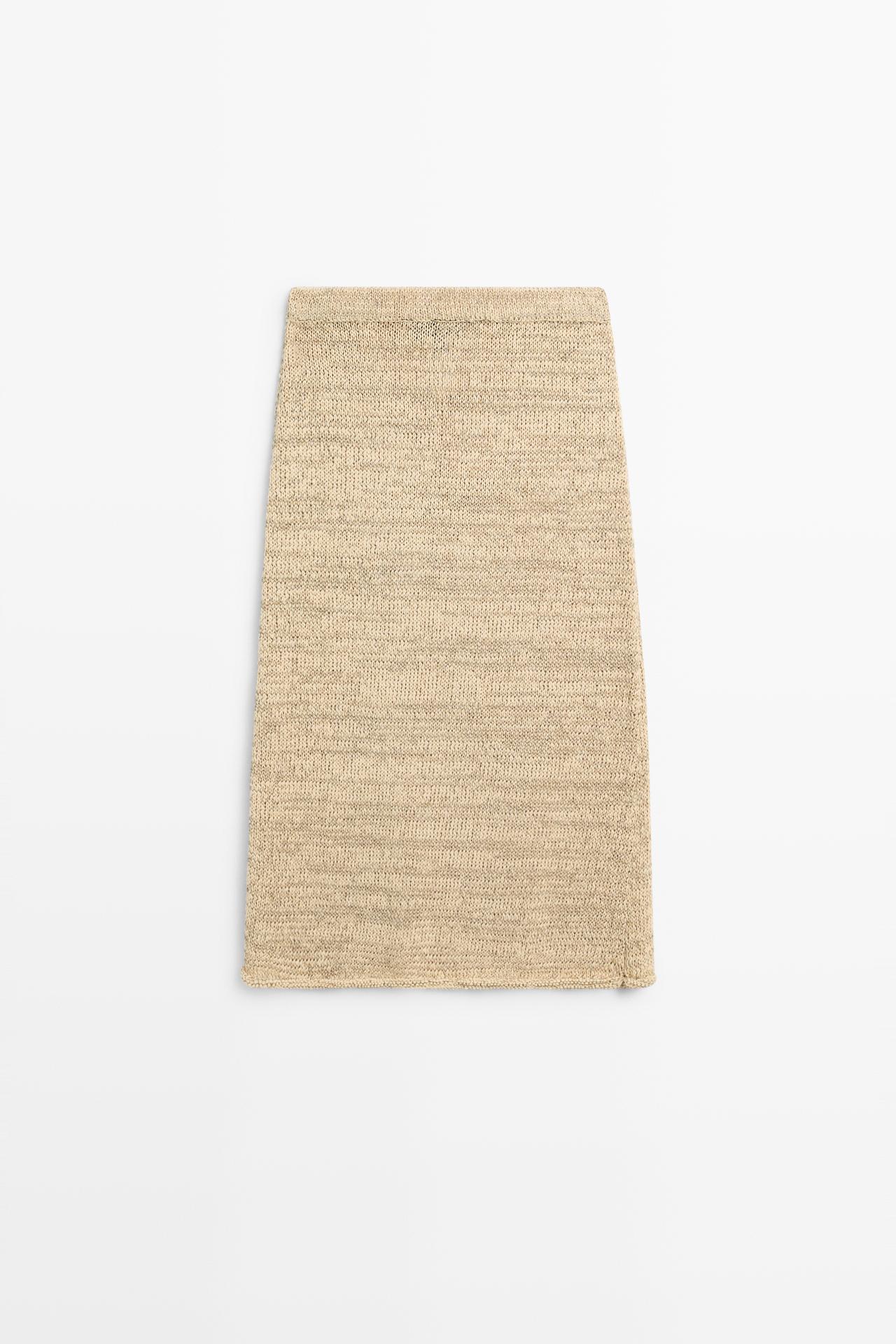 Cotton blend knit midi skirt total look — Beige