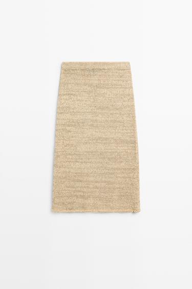 Cotton blend knit midi skirt total look — Beige 2