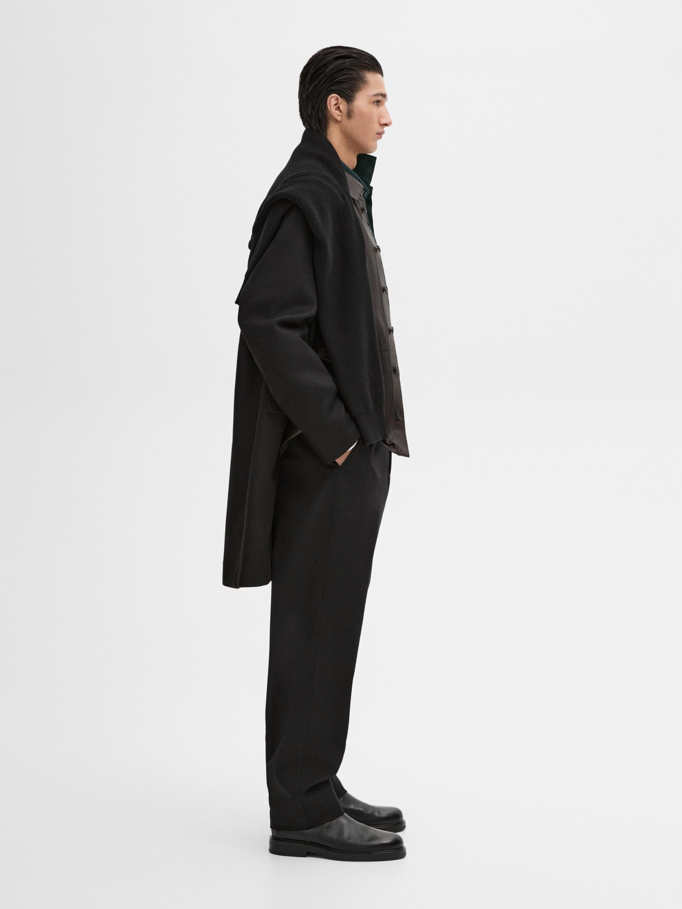 Cotton blend straight-leg twill trousers