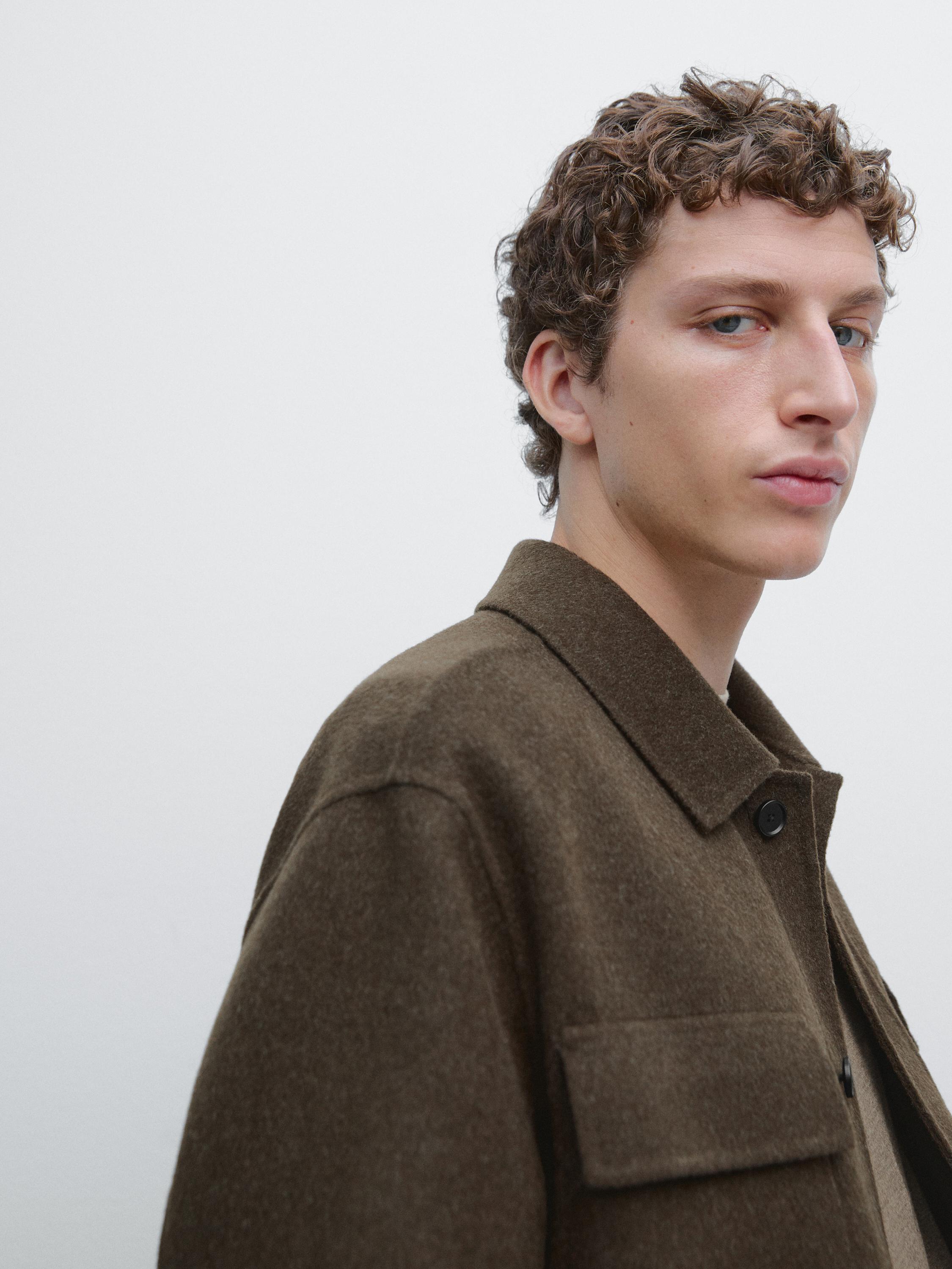 Wool blend overshirt with pockets — KHAKI