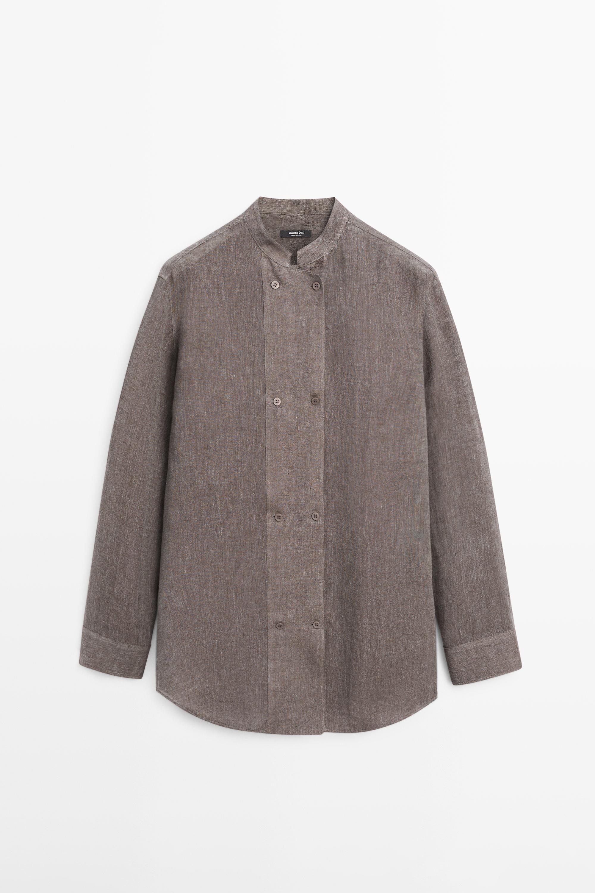 Flowing linen blend shirt with button details — MOLE BROWN