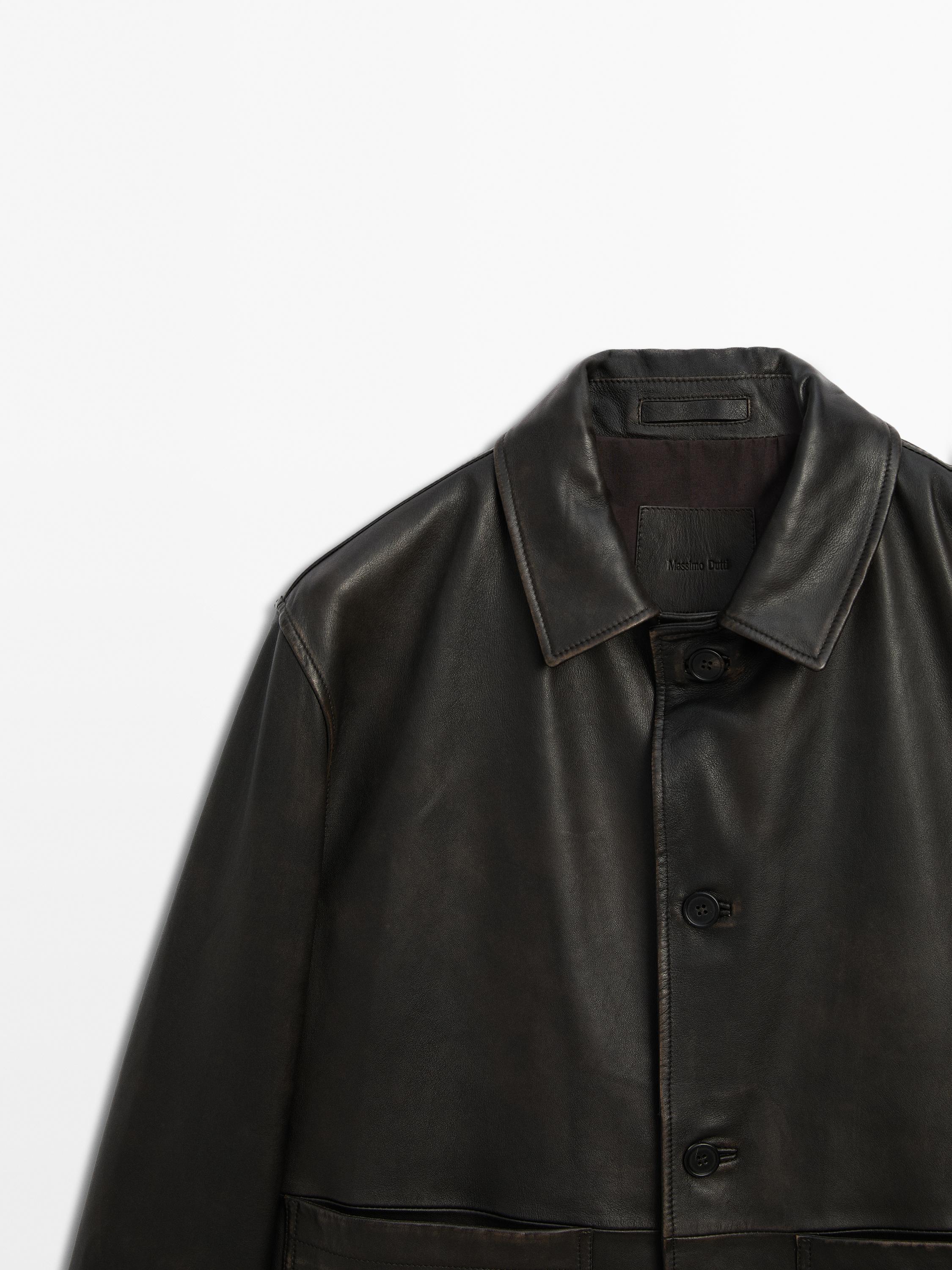 Worn effect nappa leather jacket
