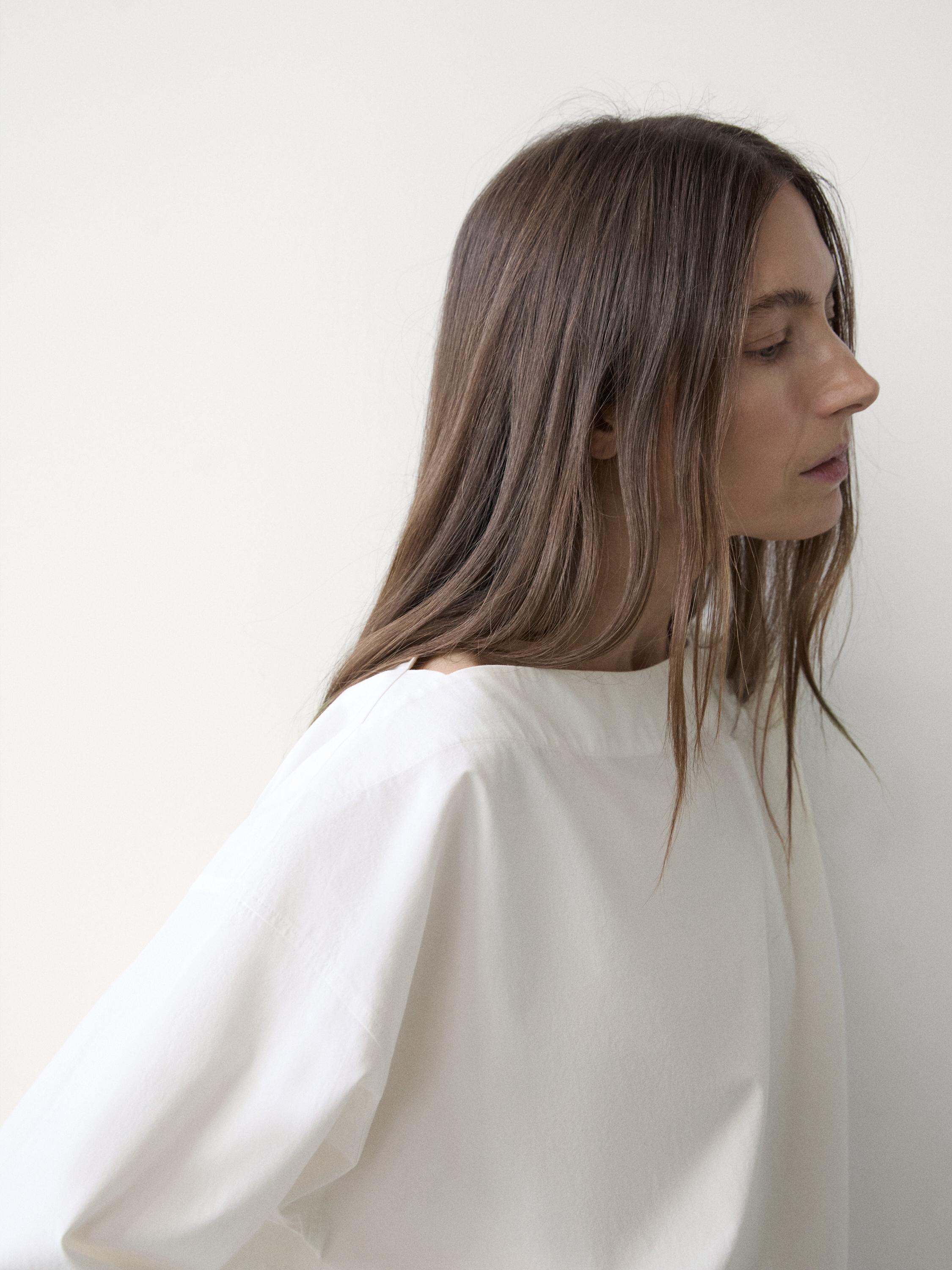 Poplin boat neck blouse — WHITE