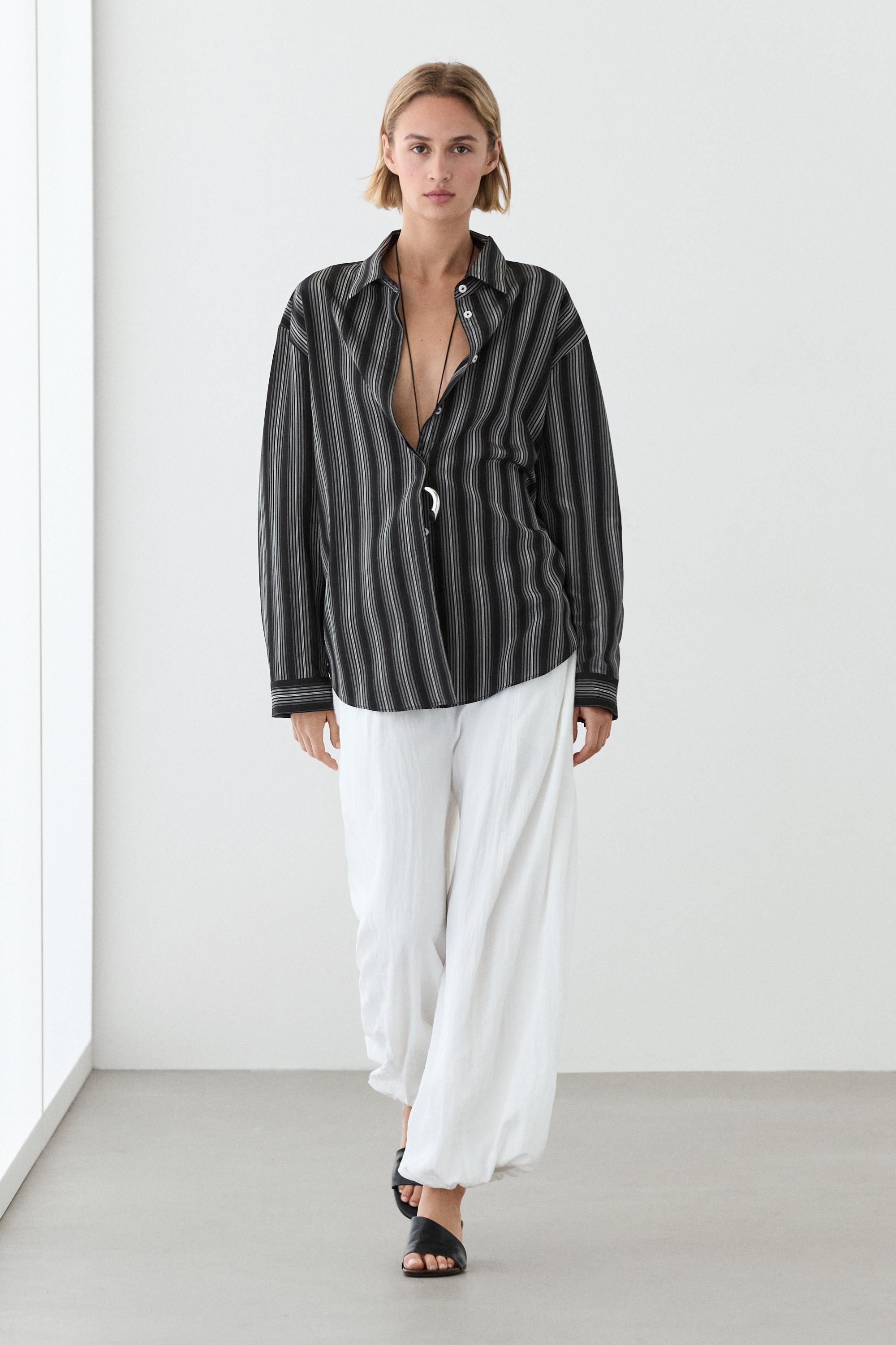Flowing shirt with striped detailing — BLACK