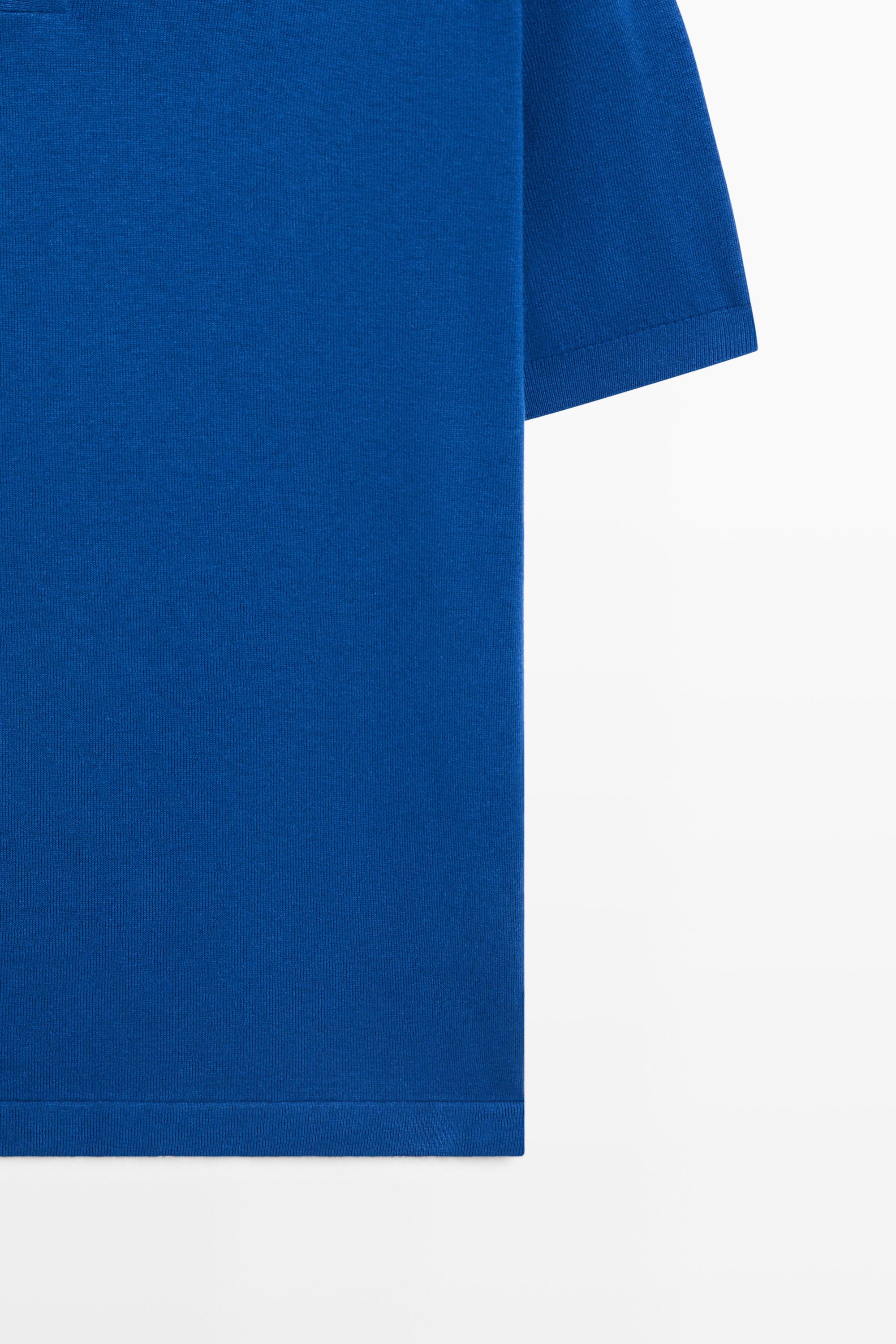 Cotton and linen knit polo sweater — Blue