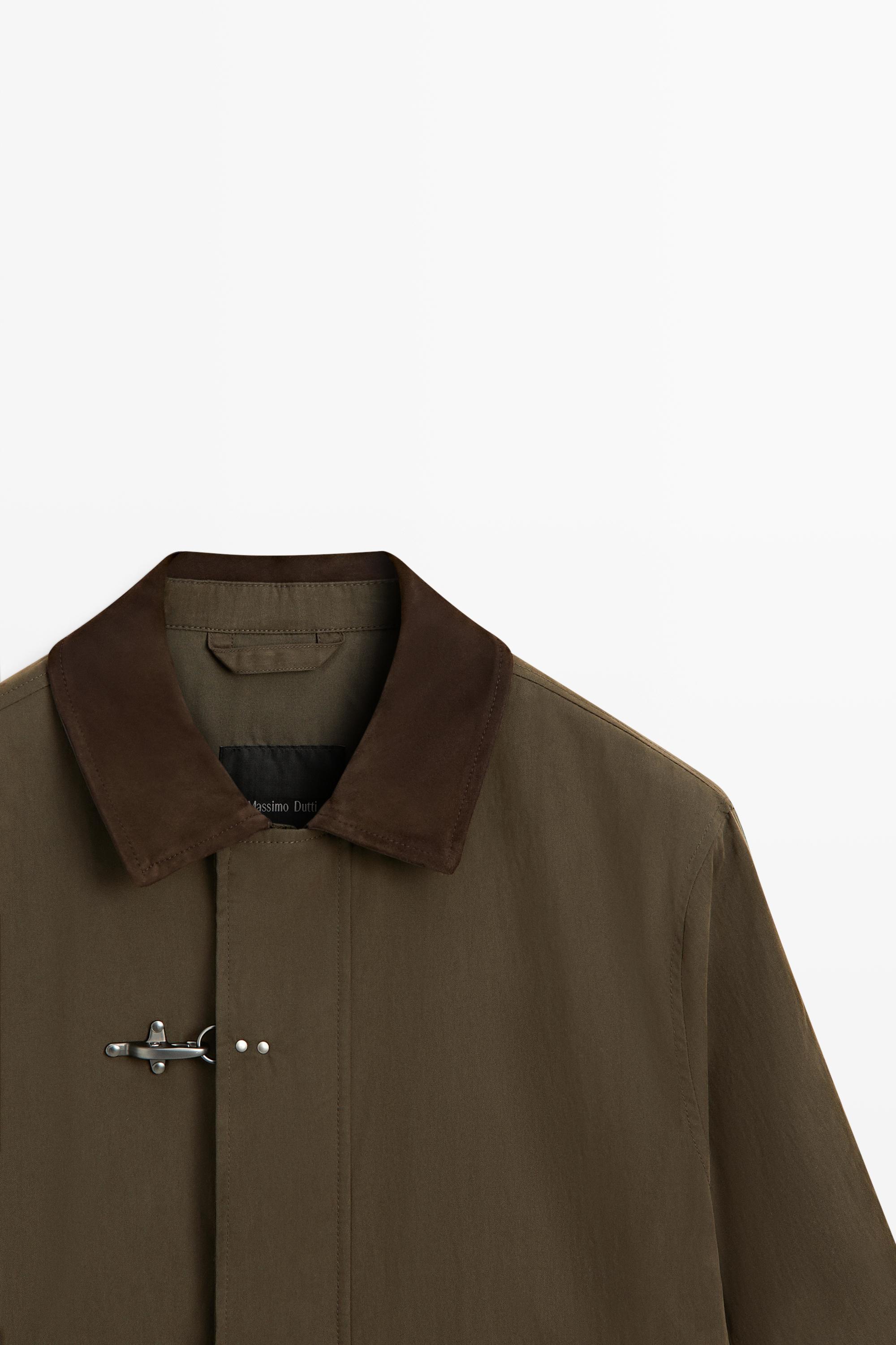 Jacket with leather collar detail — DARK KHAKI