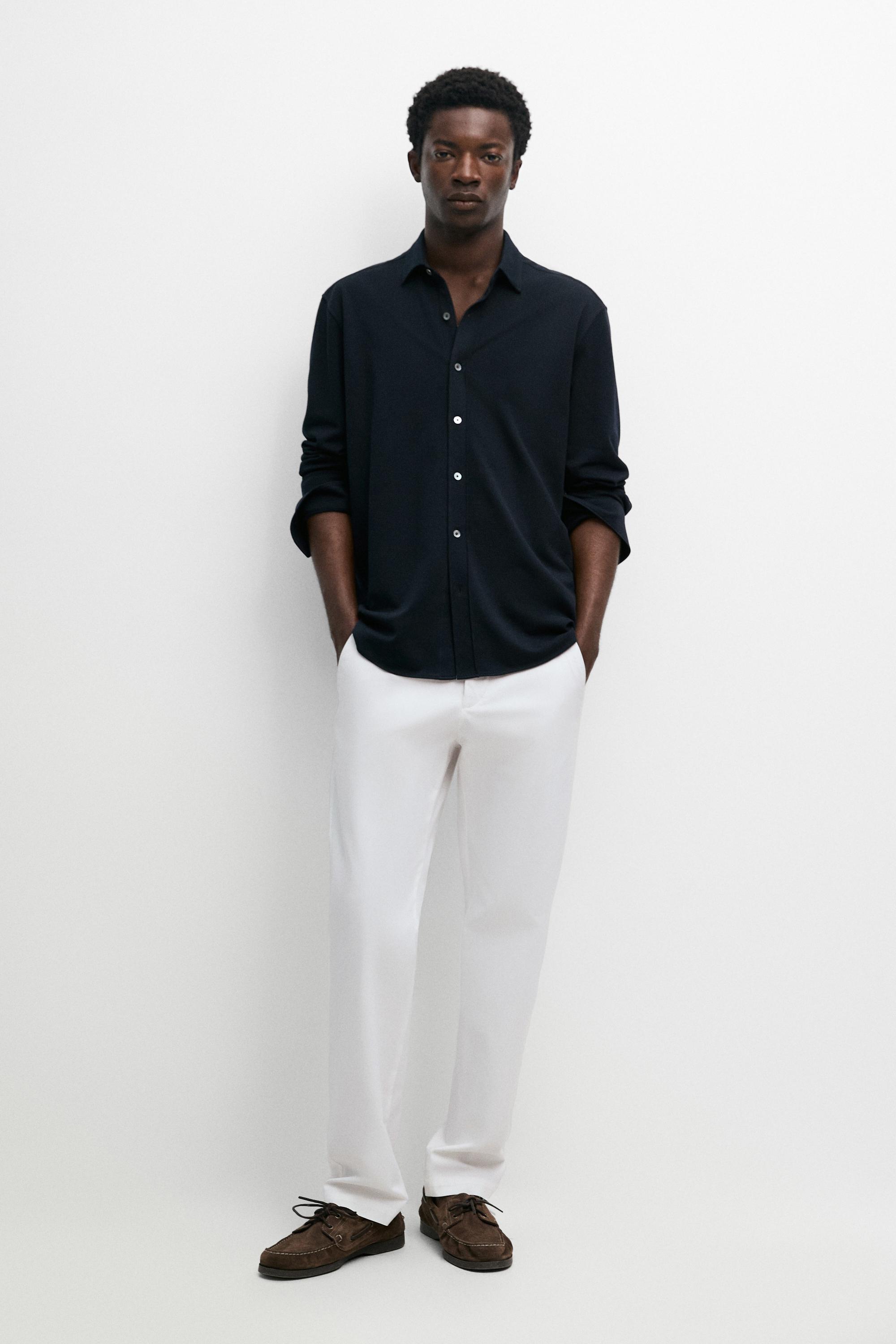 Regular fit melange shirt — NAVY BLUE