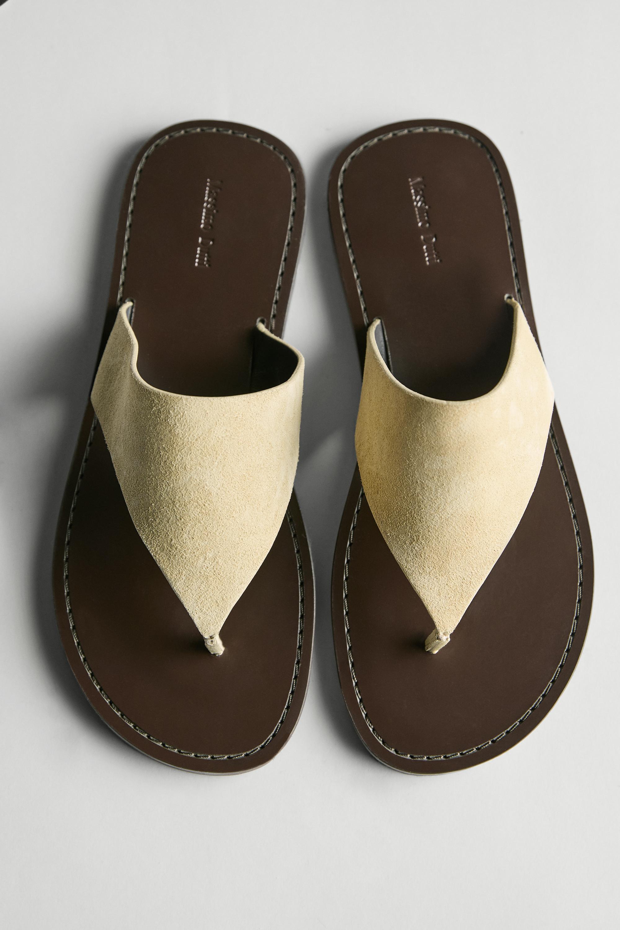 Split leather toe divider sandals — BEIGE