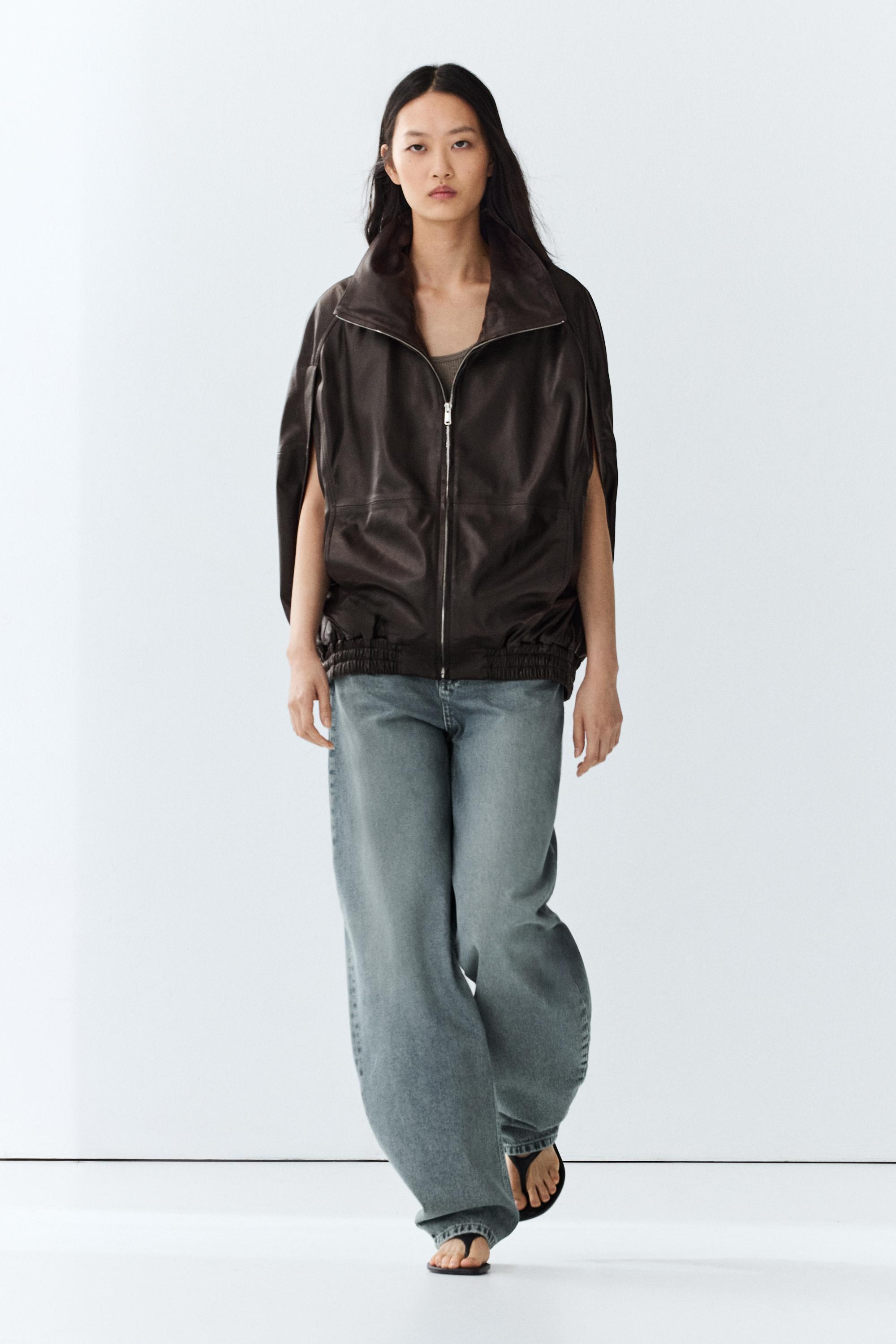Nappa leather bomber gilet — BROWN