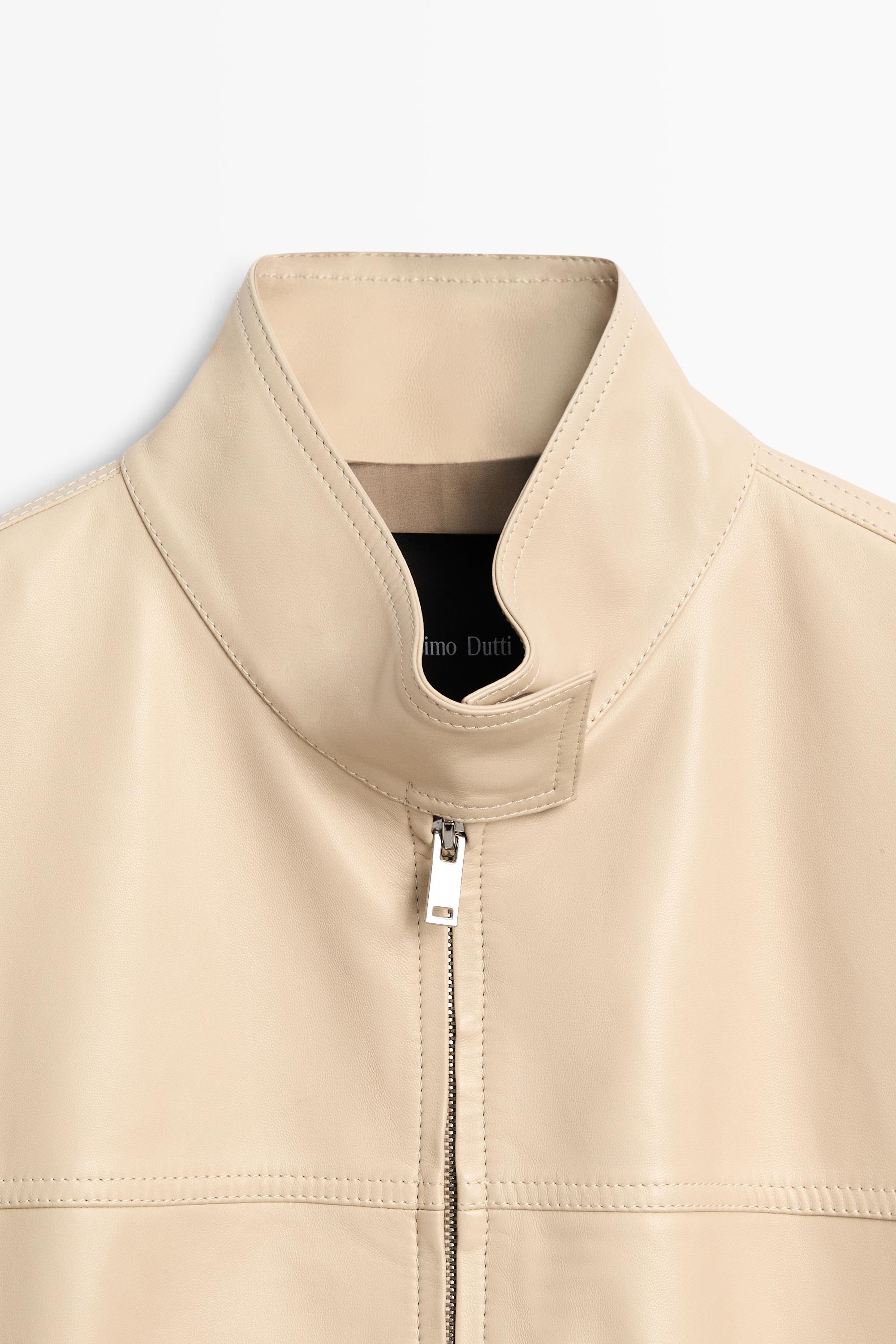 Elastic hem leather jacket — CREAM