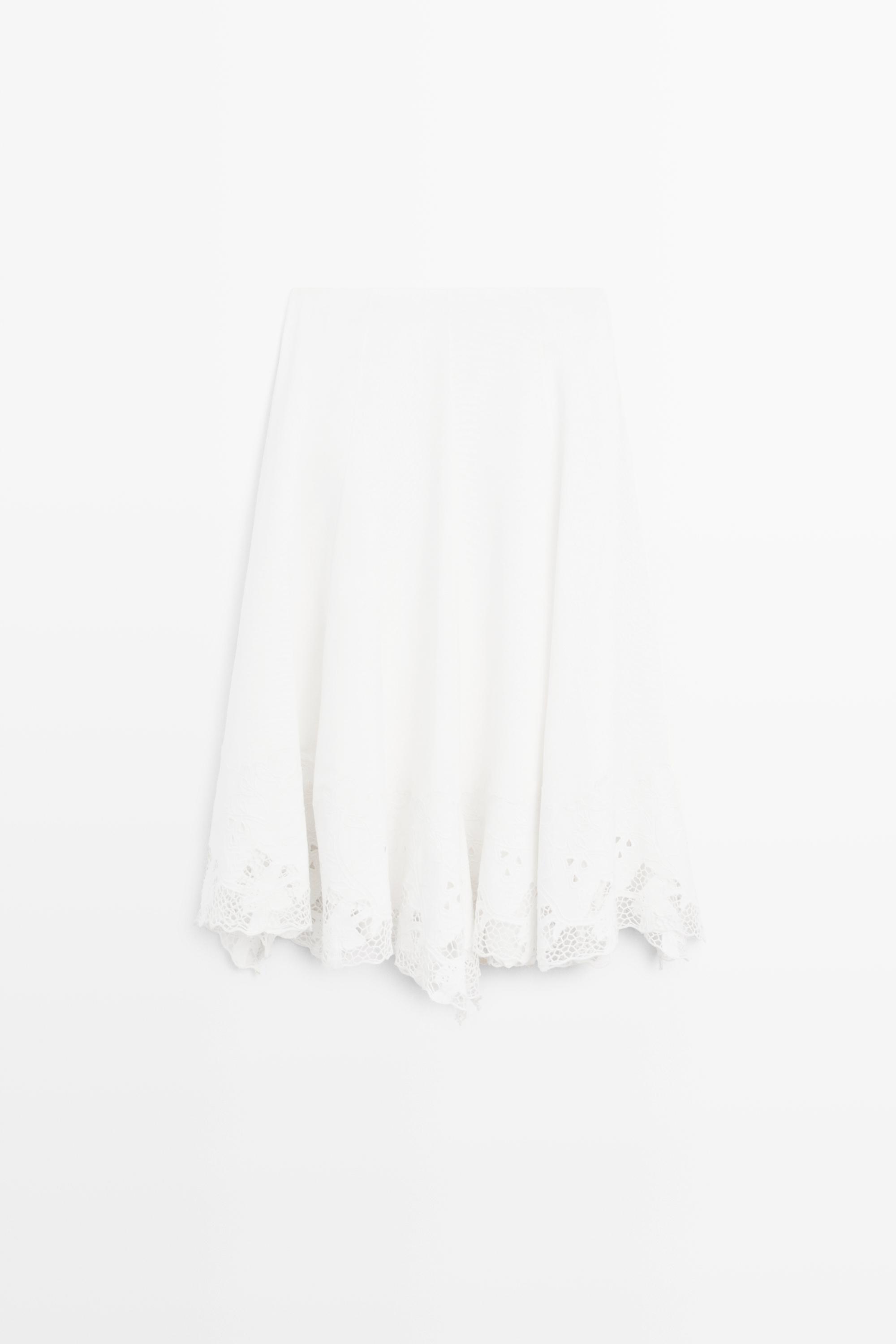 Flared midi skirt with embroidery — WHITE