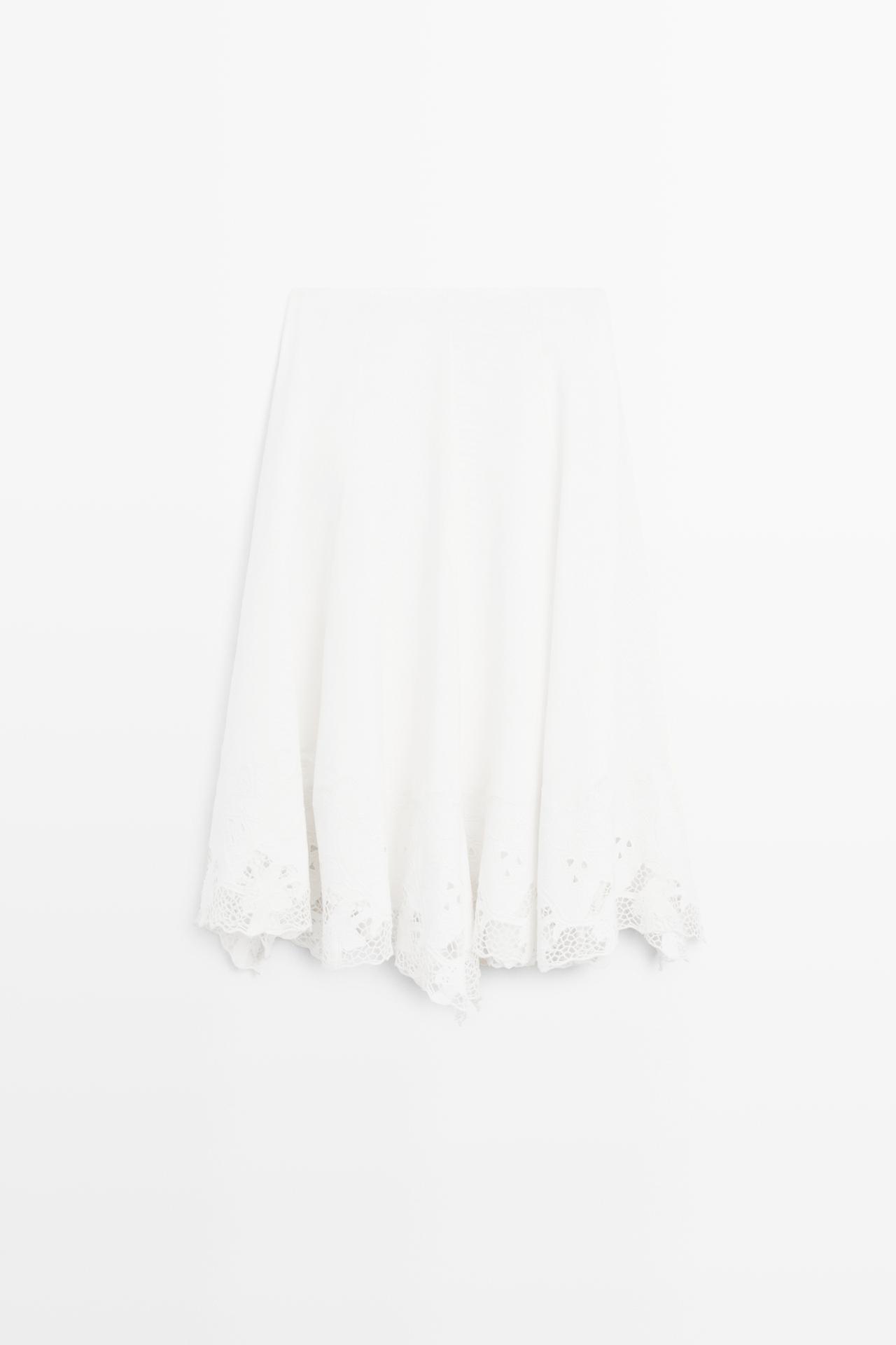 Flared midi skirt with embroidery — WHITE