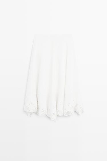 Flared midi skirt with embroidery — WHITE 2
