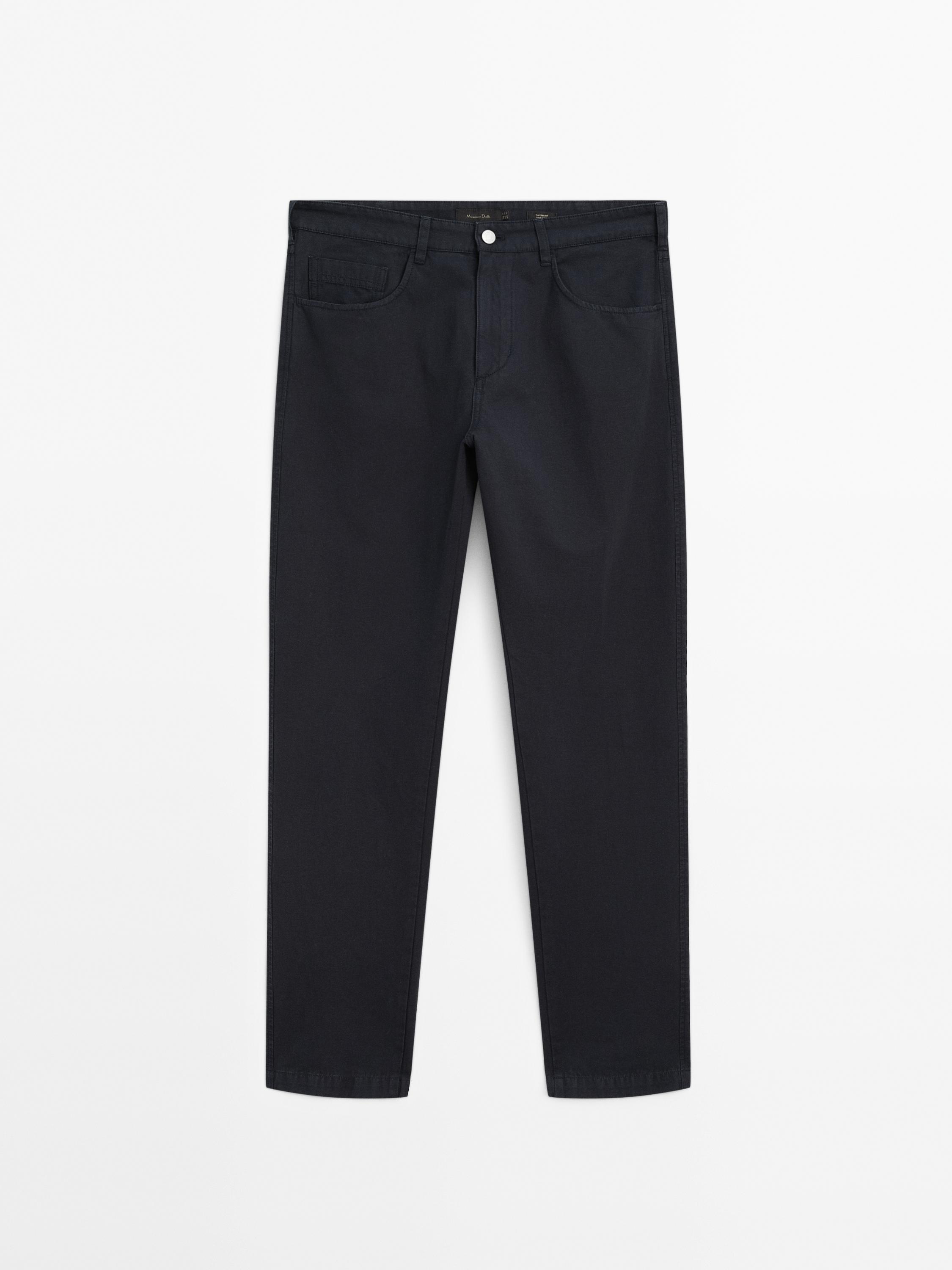 Relaxed fit cotton blend denim trousers