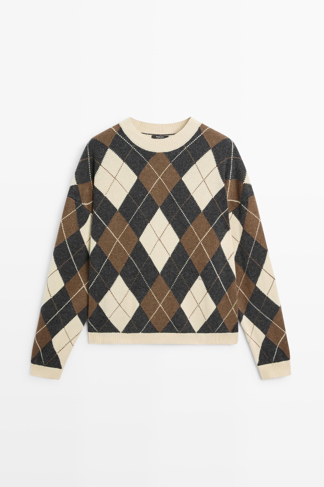Wool-blend Argyle knit sweater — CREAM